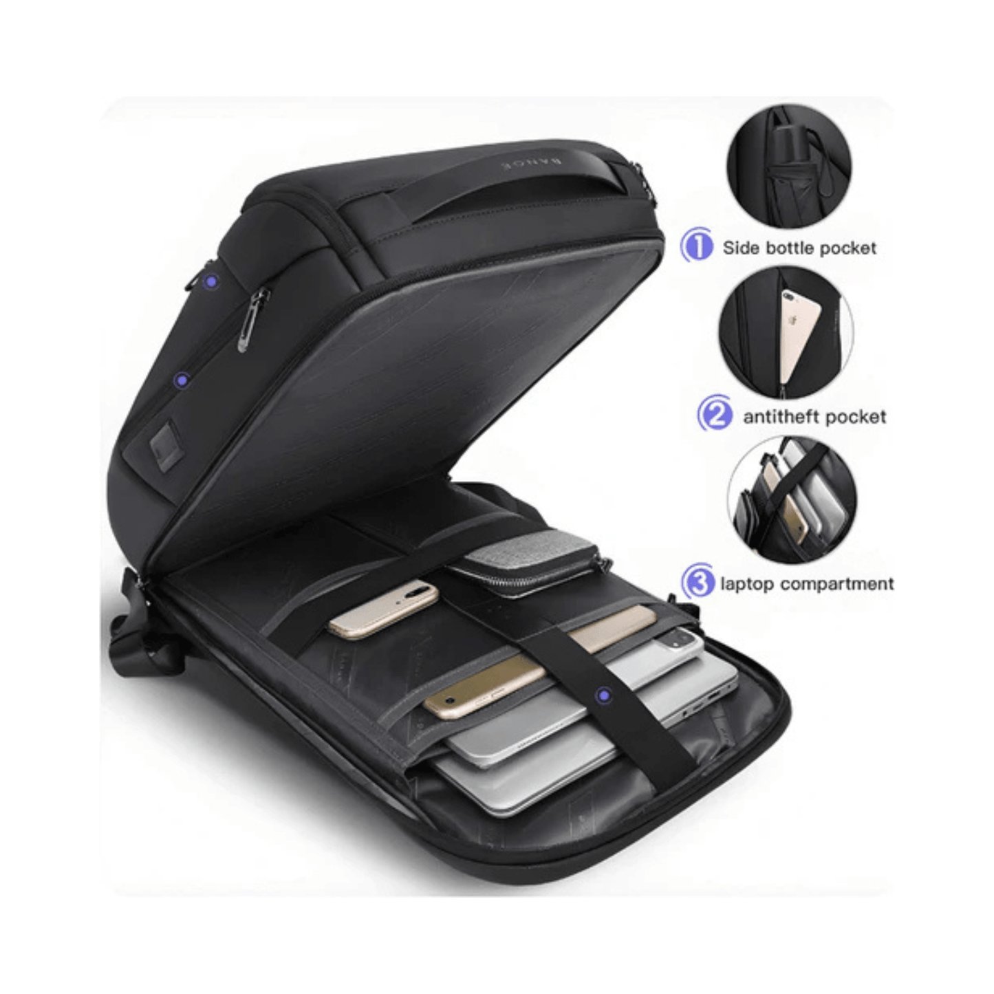 CarryQuest® - Laptoptas - Rugzak - Business - Waterdicht - Backpacks - Zwart