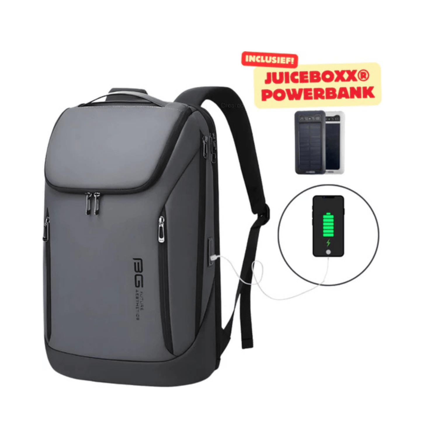 CarryQuest® - Laptoptas - Waterdicht - Nu inclusief JuiceBoxx® Powerbank - Grijs