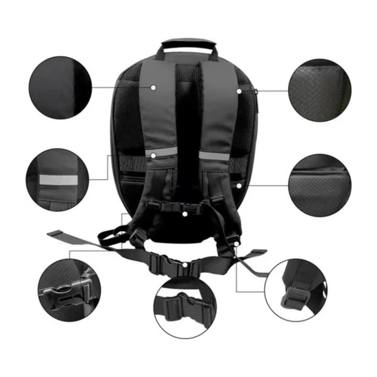 CarryQuest® - LED - rugzak met - Maat L - Compatibel met Motor helm - Zwart