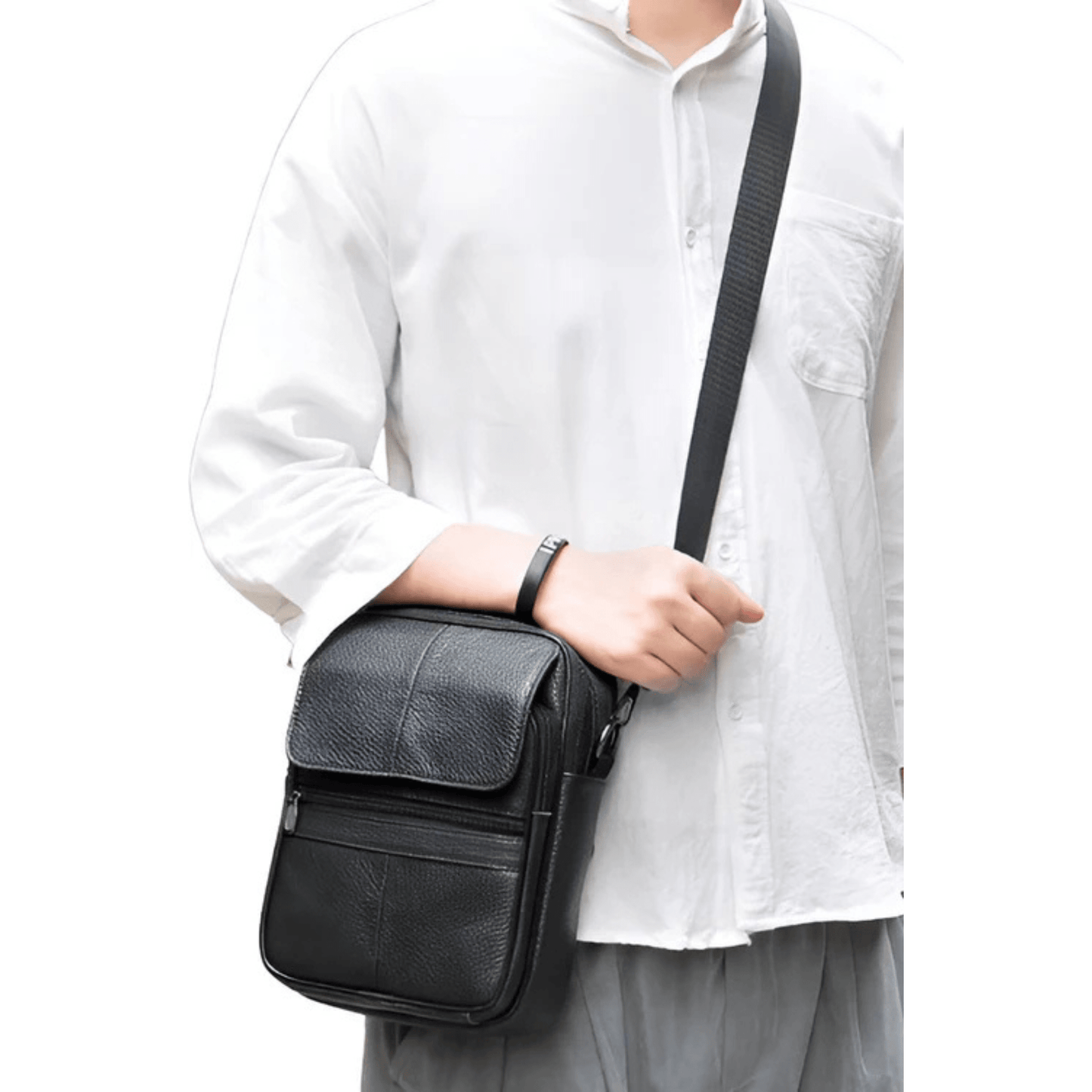 CarryQuest® - Lederen Crossbody Bag - Verstelbare Schouderband - Echt Leder - Zwart