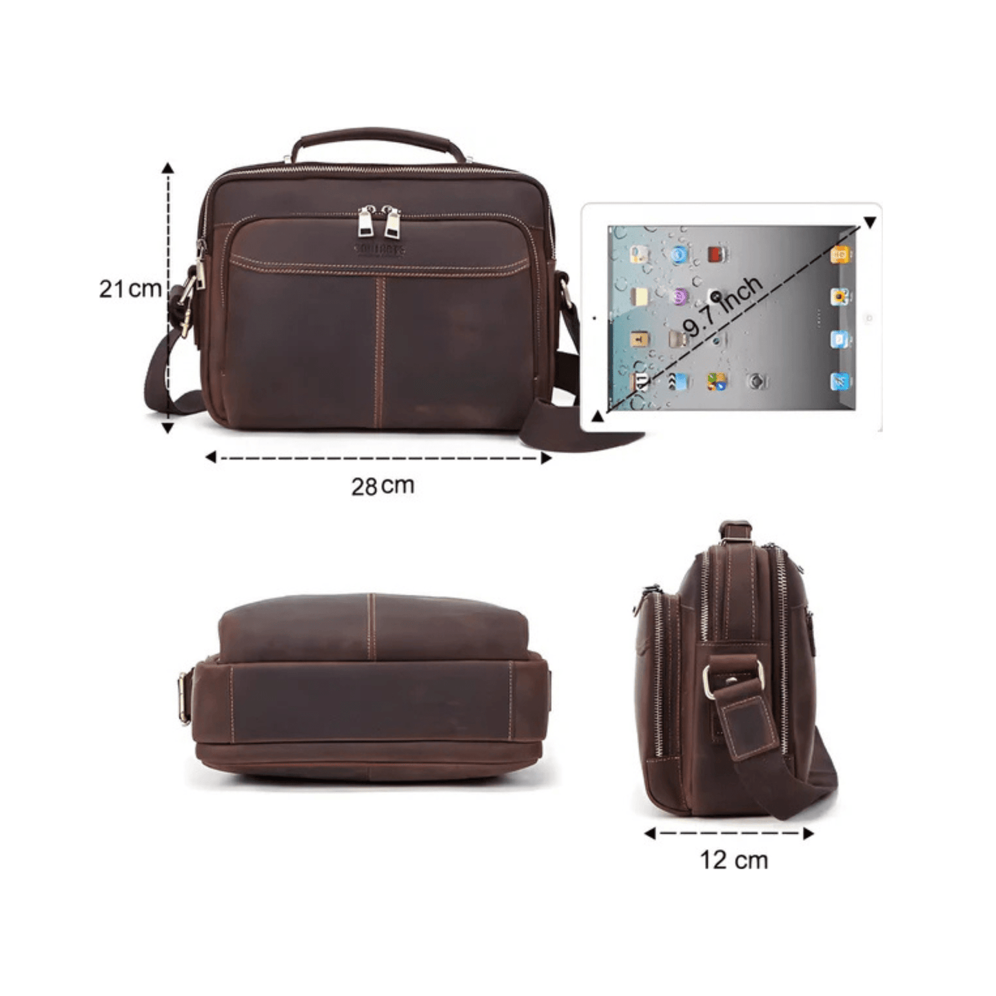 CarryQuest® - Leren Heren Schoudertas - Grote Capaciteit Handtassen - Koerierstas - Zwart