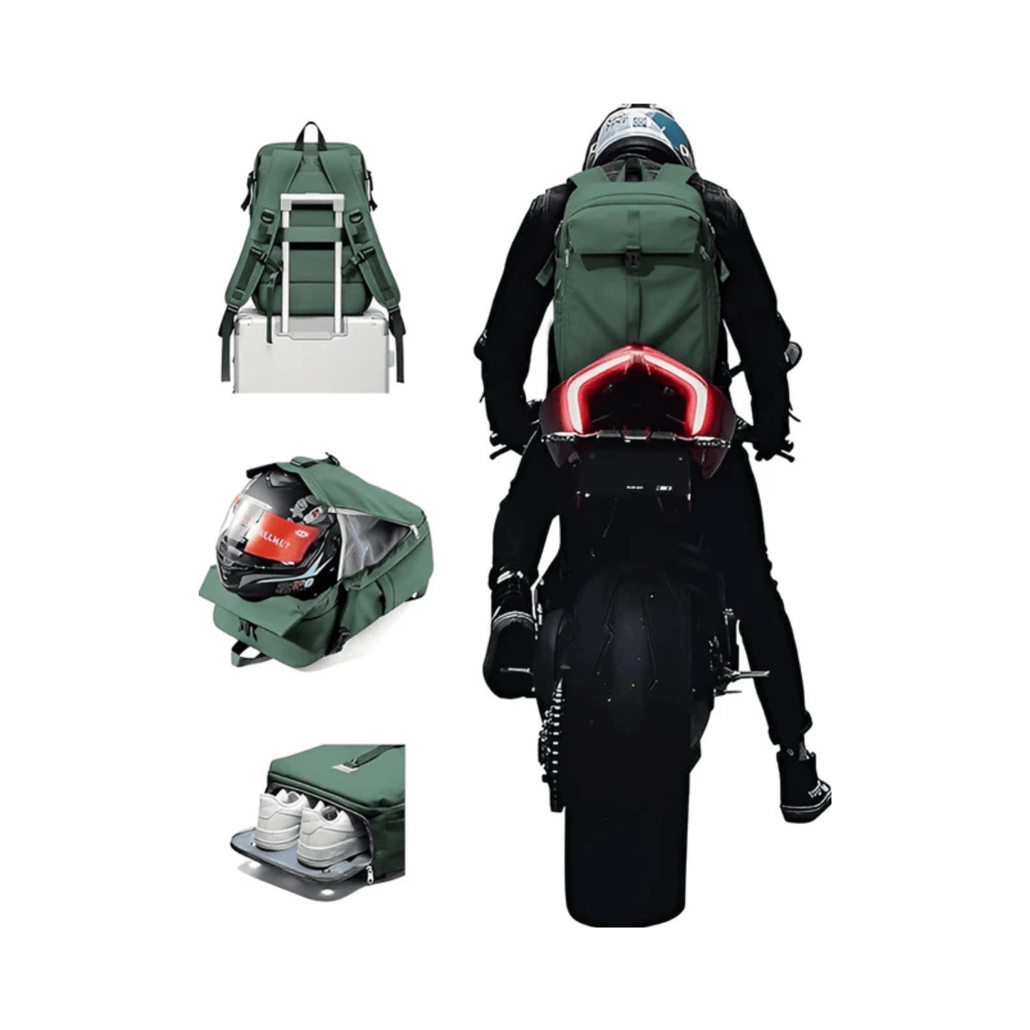 CarryQuest® - Motor Rugzak - Waterdichte Rugzak - Duurzaam Nylon - Comfortabele Schouderbanden - Groen
