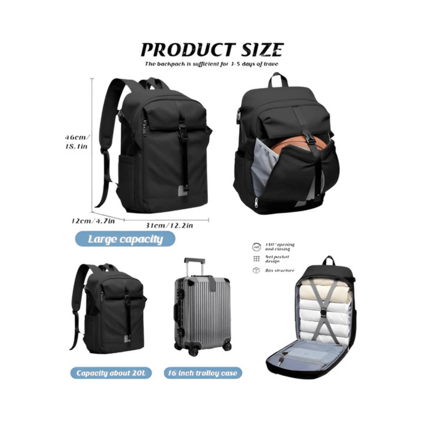 CarryQuest® - Motor Rugzak - Waterdichte Rugzak - Duurzaam Nylon - Schouderbanden - Zwart
