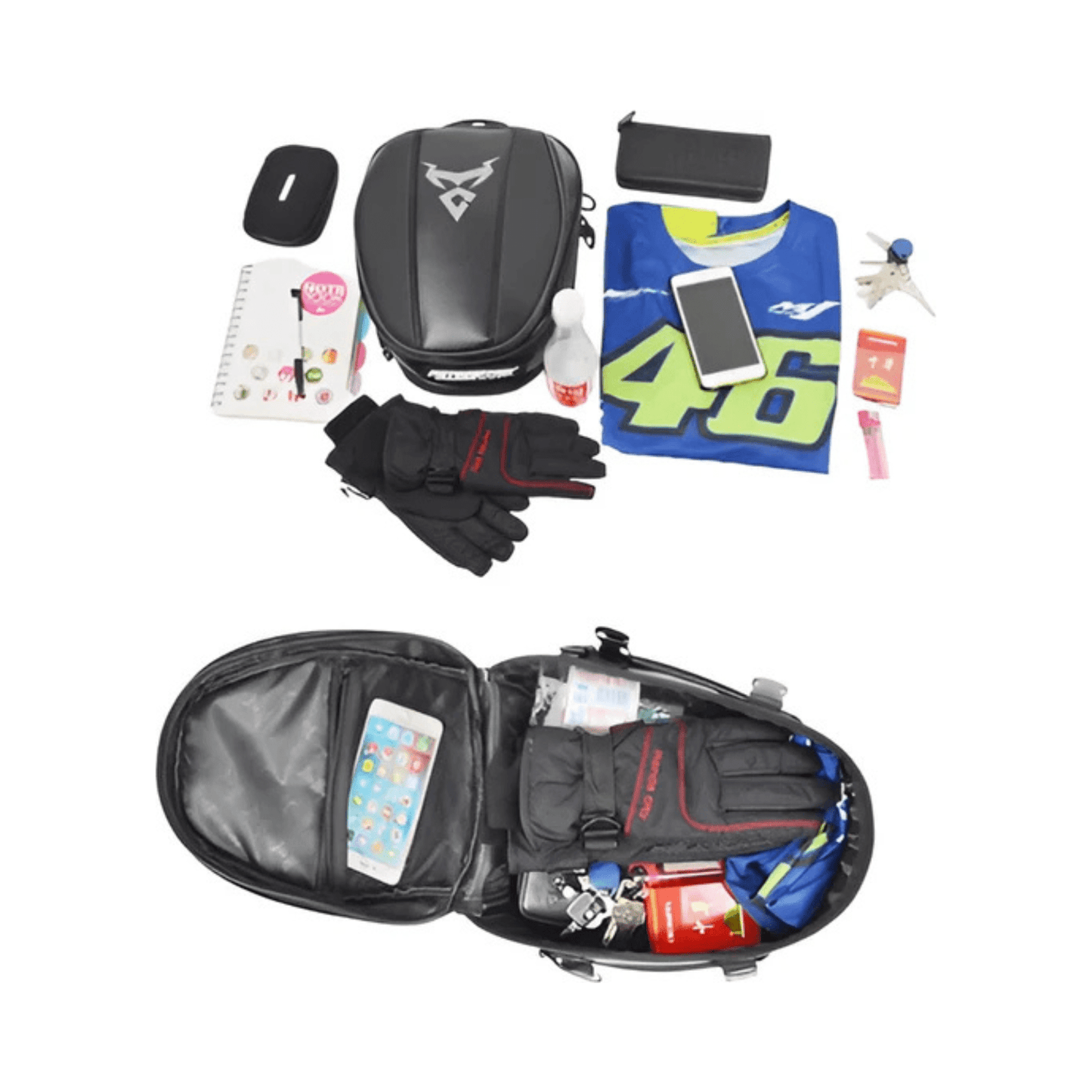 CarryQuest® - Motor Tanktas en Zadeltas in 1 - Motor Zadeltas - 11,5L Voor + 15L Achter - Groen