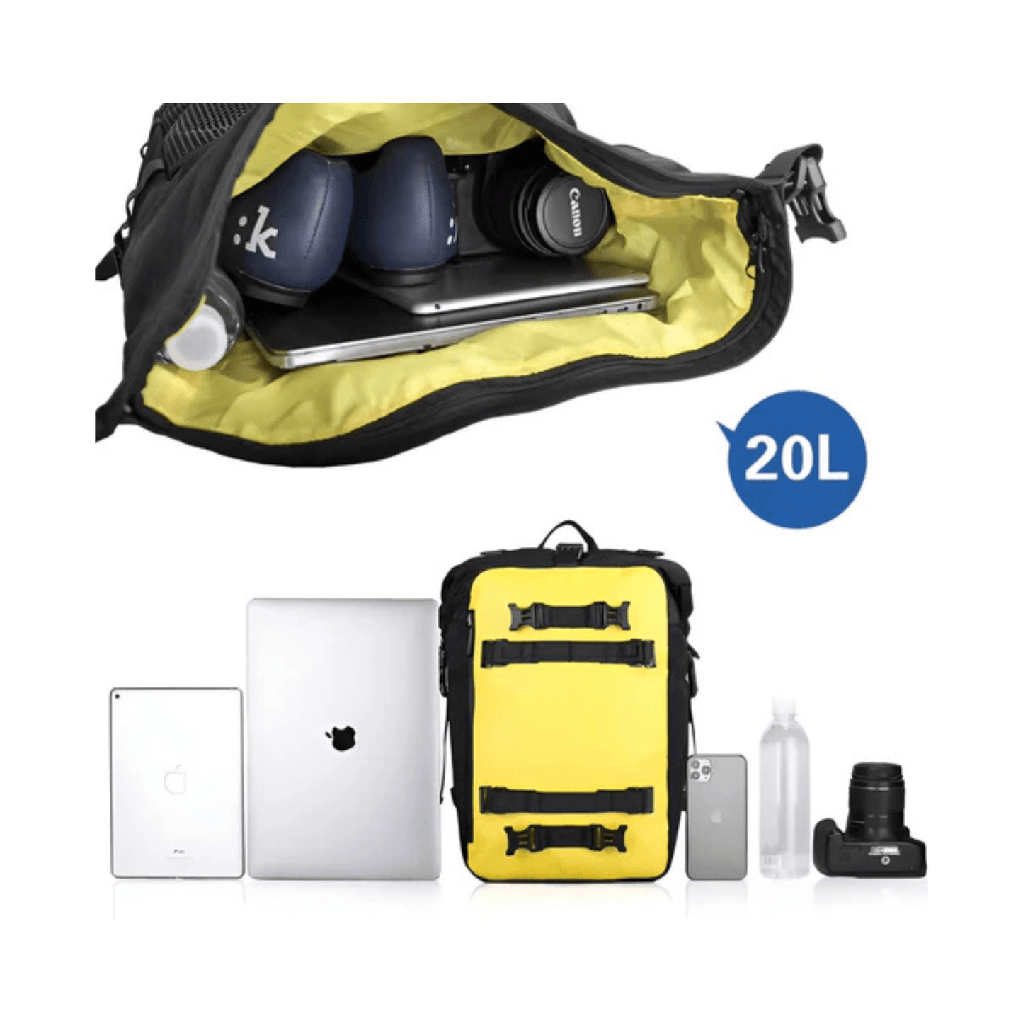 CarryQuest® - Motorfiets Achter Tas 30L Waterdicht - Fietsrugzak Universeel - 20L - Geel