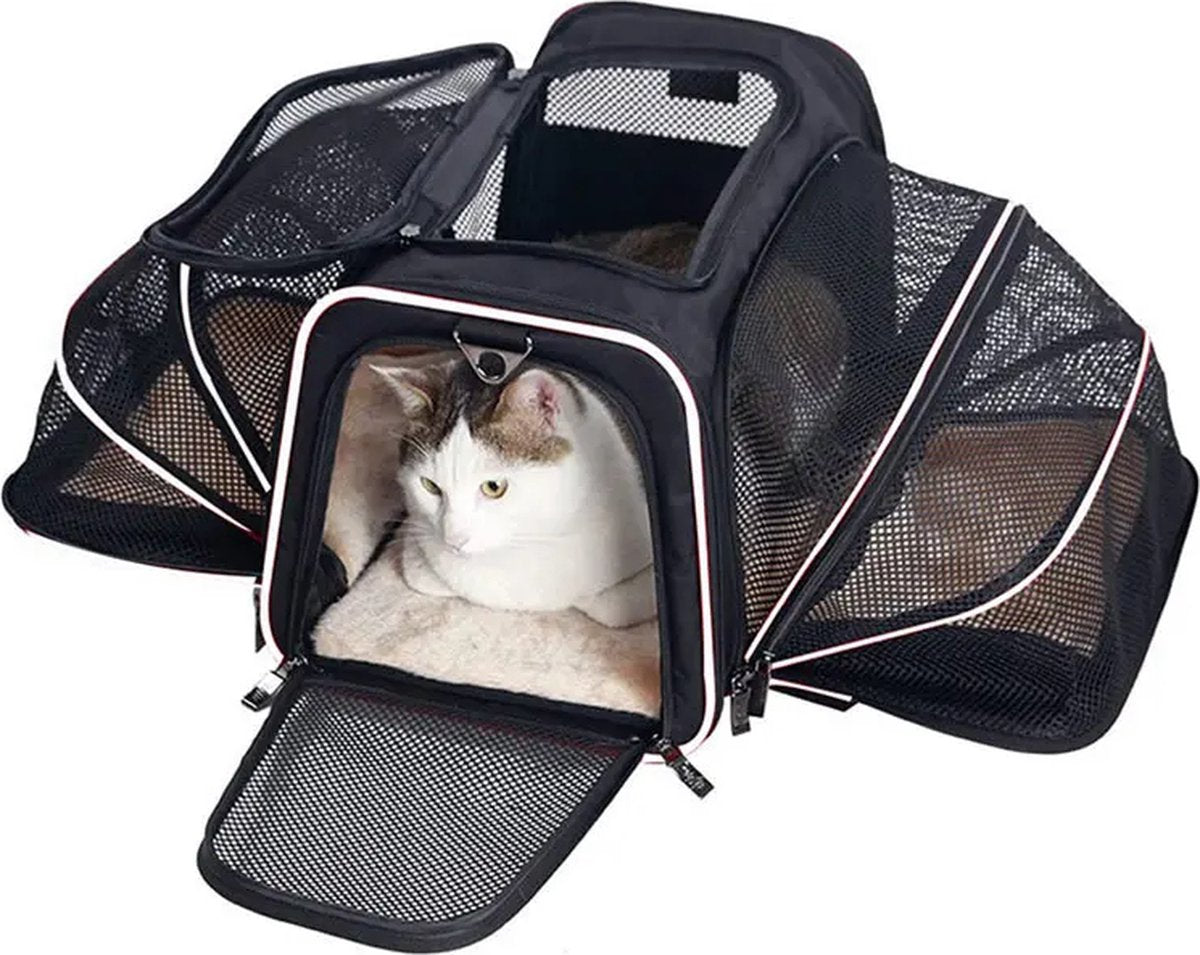CarryQuest® - Poesen Honden Draagtas - Huisdierendrager Uitbreidbaar - 2 - zijdig - 46x25x25cm - Luchtvaartmaatschappij Goedgekeurd - Grijs - Blauw