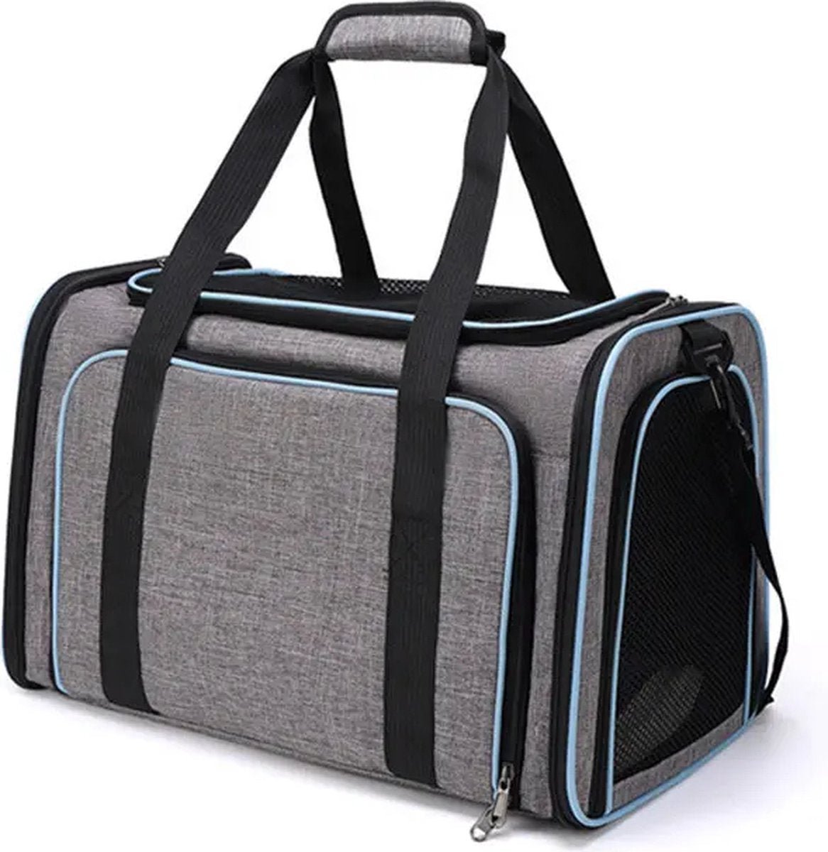CarryQuest® - Poesen Honden Draagtas - Huisdierendrager Uitbreidbaar - 2 - zijdig - 46x25x25cm - Luchtvaartmaatschappij Goedgekeurd - Grijs - Blauw