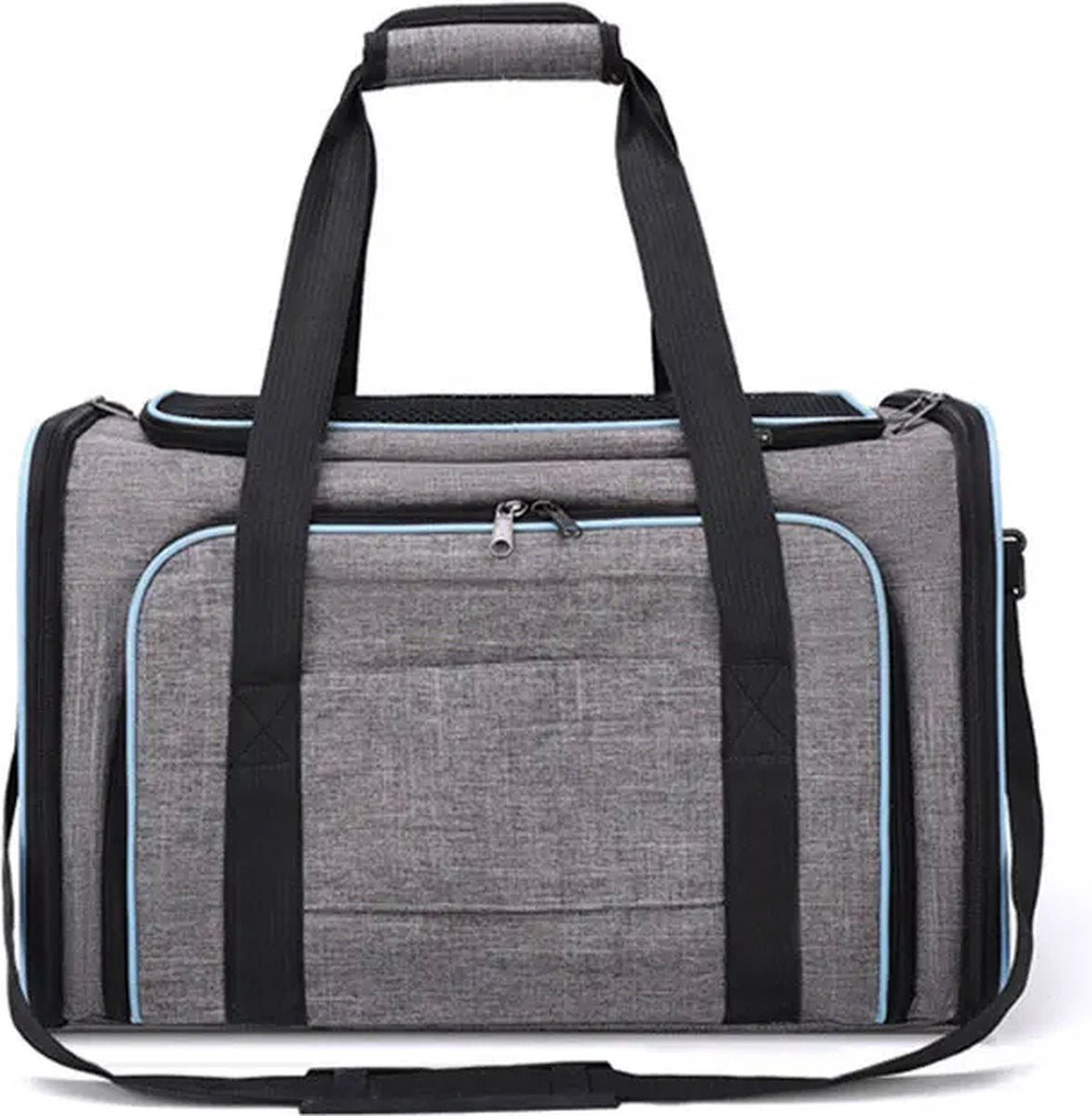 CarryQuest® - Poesen Honden Draagtas - Huisdierendrager Uitbreidbaar - 2 - zijdig - 46x25x25cm - Luchtvaartmaatschappij Goedgekeurd - Grijs - Blauw