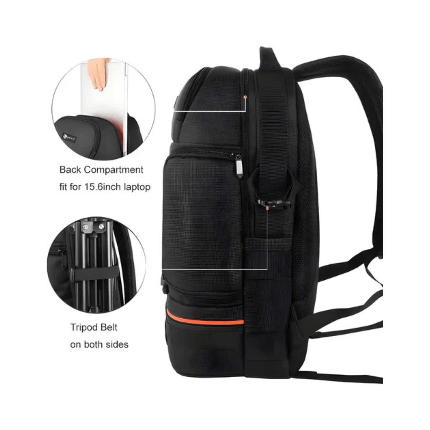 CarryQuest® Professionele Waterdichte Camera Schouders Rugzak - DSLR + 3 Lenzen + 2 Statieven - Oranje