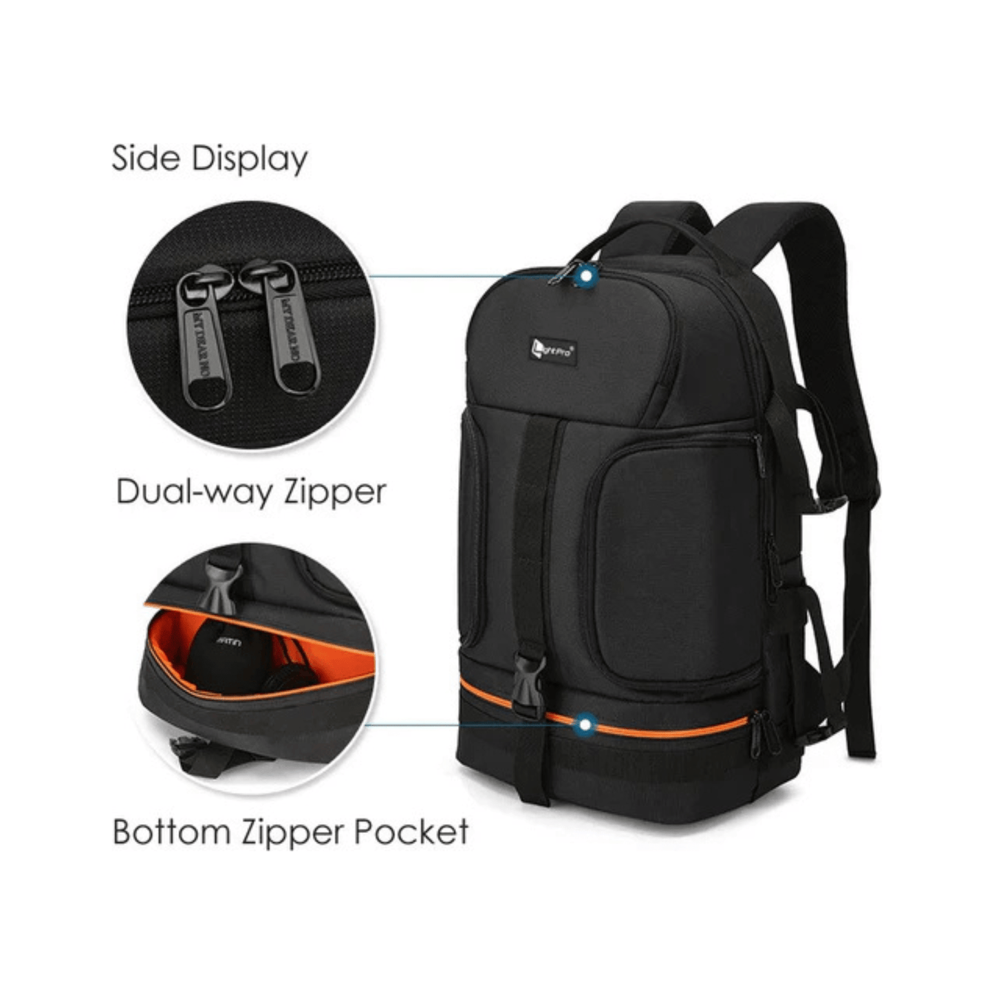CarryQuest® Professionele Waterdichte Camera Schouders Rugzak - DSLR + 3 Lenzen + 2 Statieven - Oranje