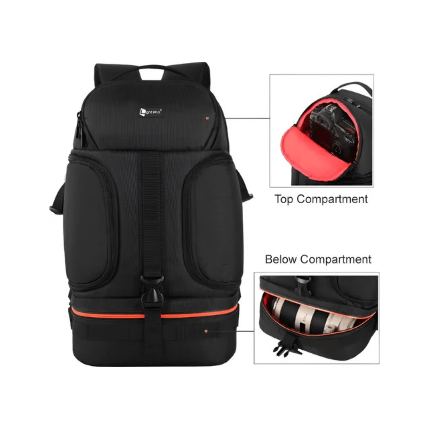 CarryQuest® Professionele Waterdichte Camera Schouders Rugzak - DSLR + 3 Lenzen + 2 Statieven - Oranje