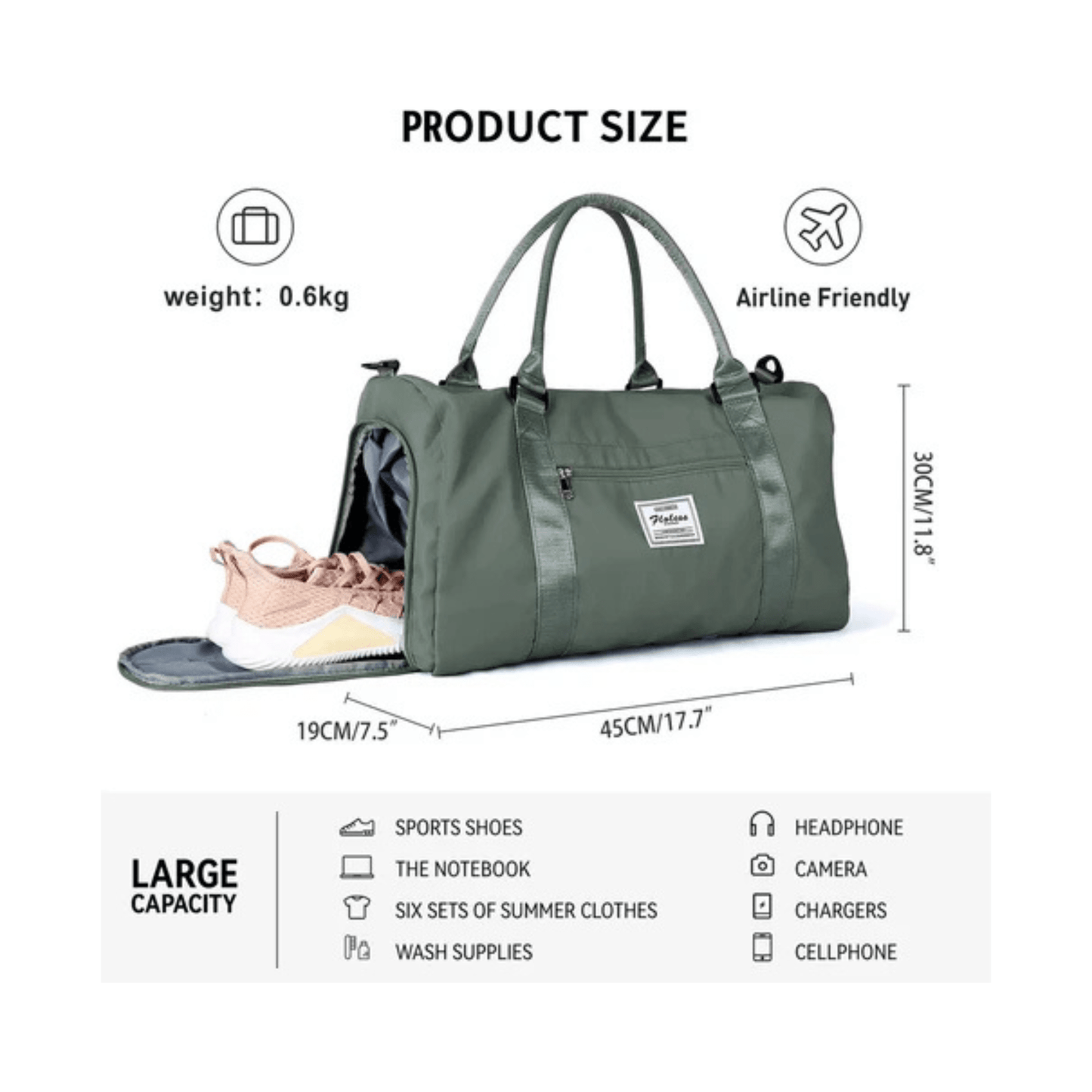 CarryQuest® - Reistassen Handbagage - Weekendtas - Reis - Yoga - Sport - Groen