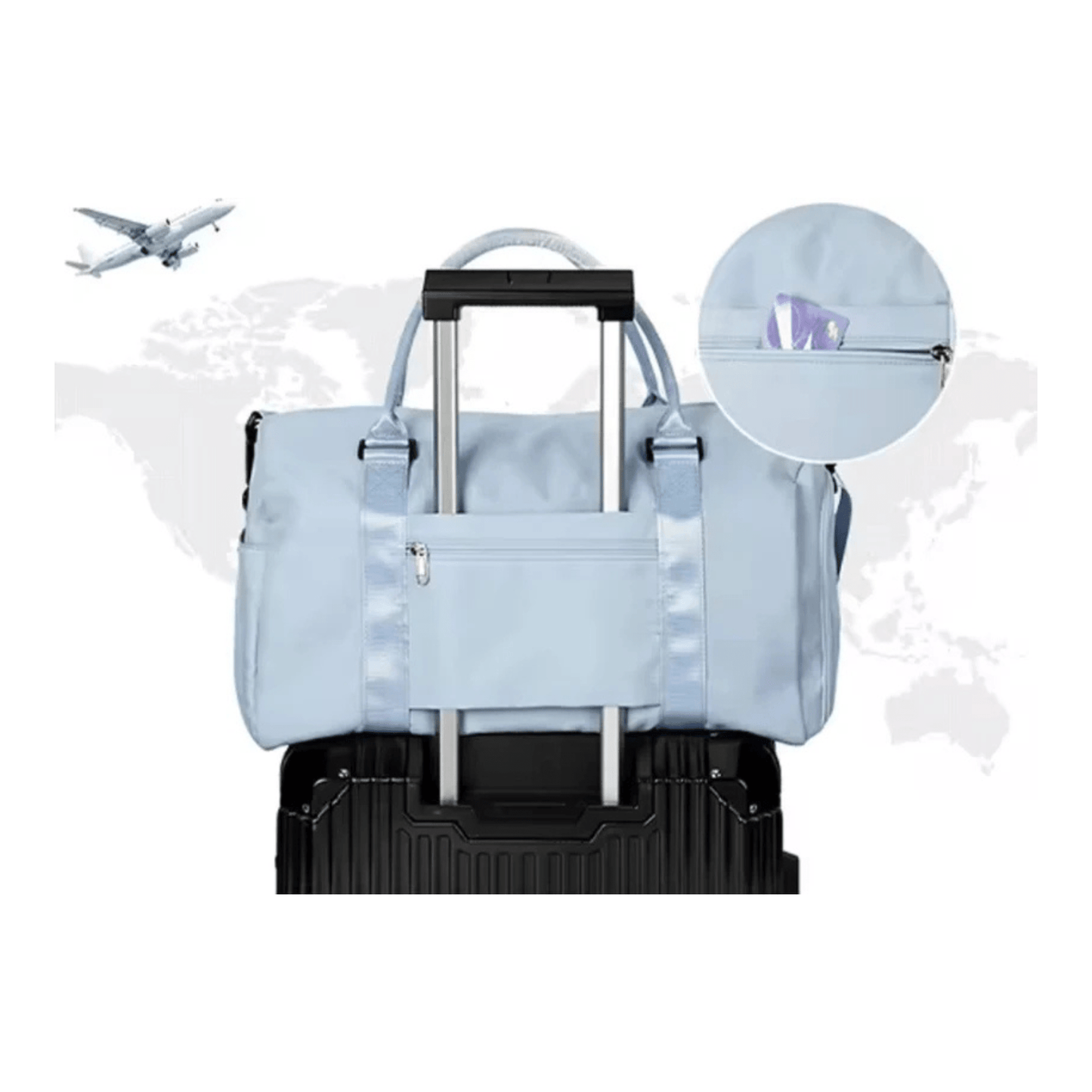 CarryQuest® - Reistassen Handbagage - Weekendtas - Reis - Yoga - Sport - Licht Blauw