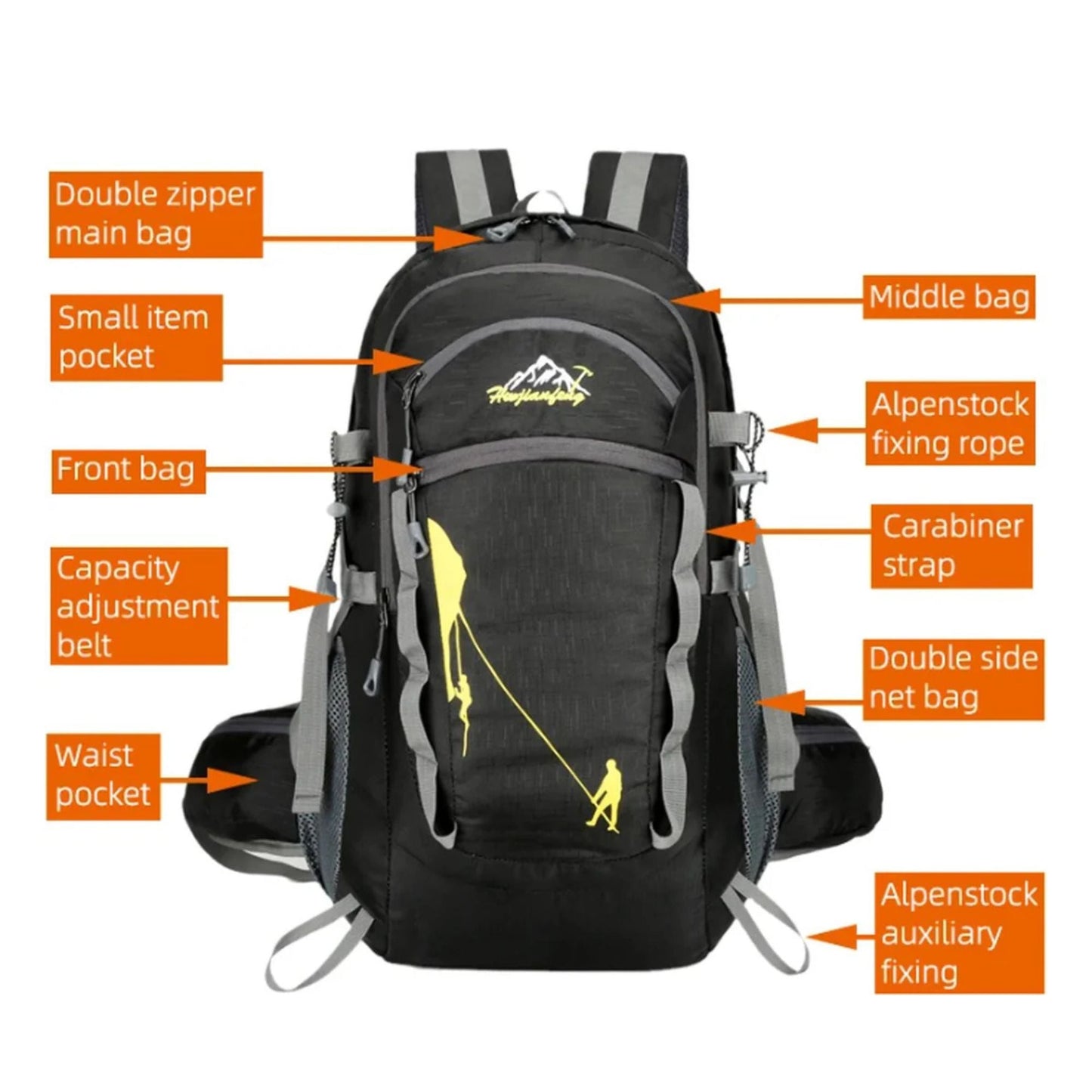 CarryQuest® - Rugzak - Waterzak - Wandel rugzak - Regenhoes - 35L - 2L - Waterzak Wandelen - Zwart