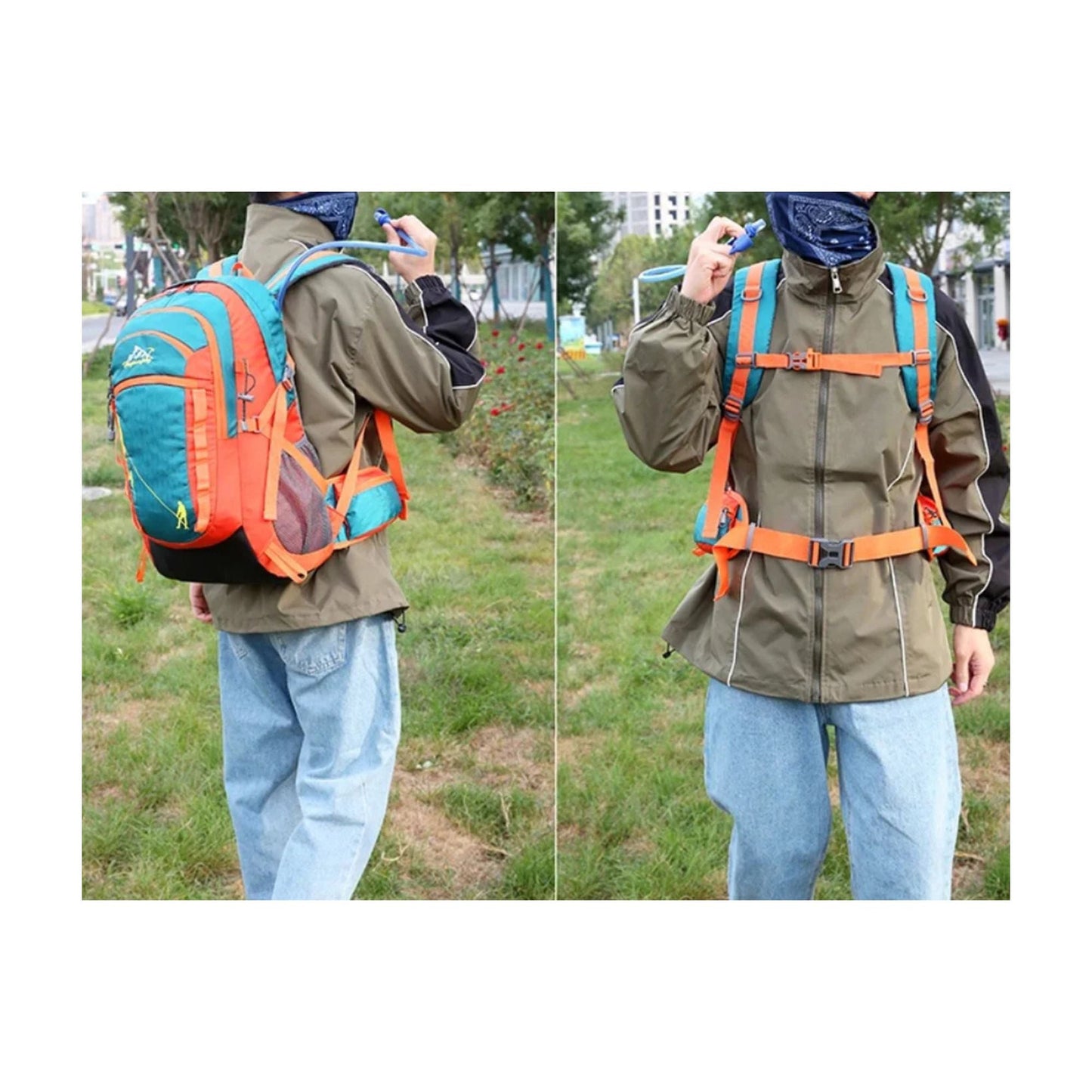 CarryQuest® - Rugzak - Waterzak - Wandel rugzak - Regenhoes - 35L - 2L - Waterzak Wandelen - Zwart