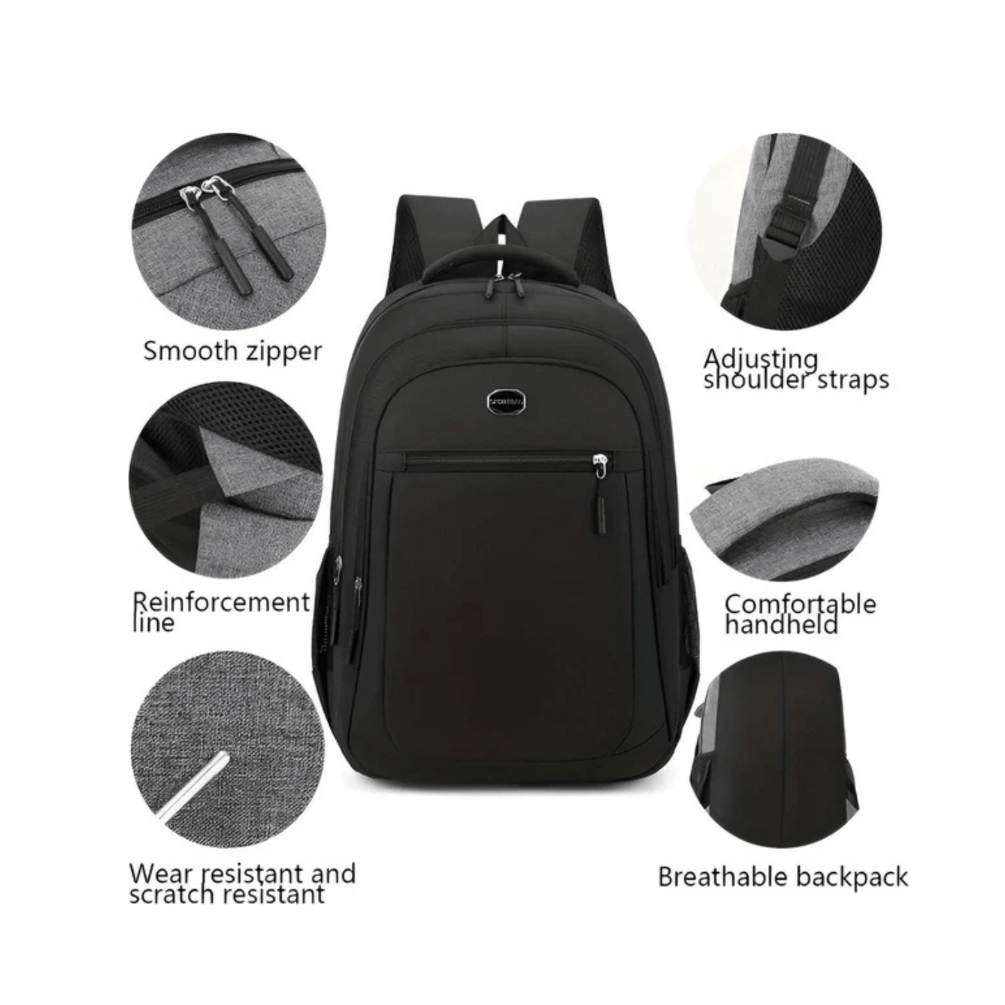 CarryQuest® - Ruime Rugzak Studenten - Waterdicht & Slijtvast - Zwart
