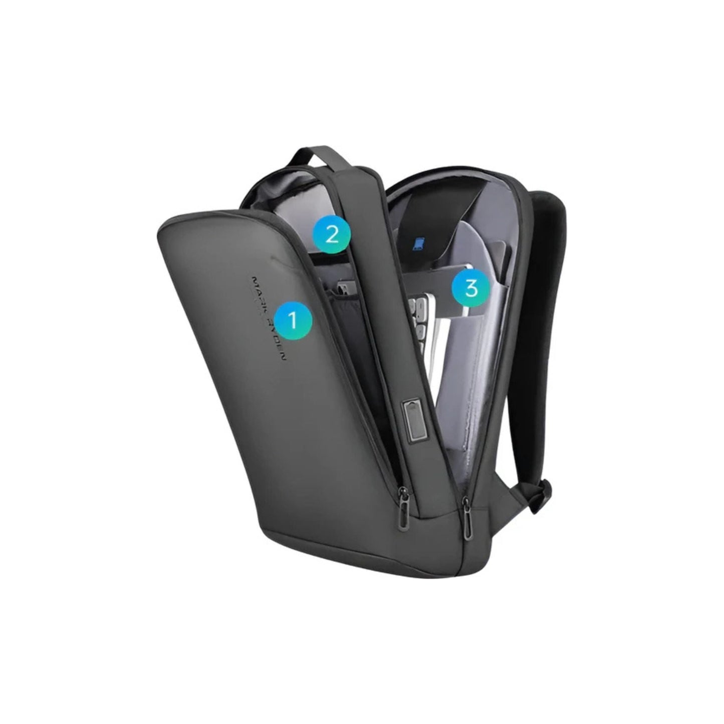CarryQuest® Slanke laptoprugzak - USB oplaadpoort - Zwart