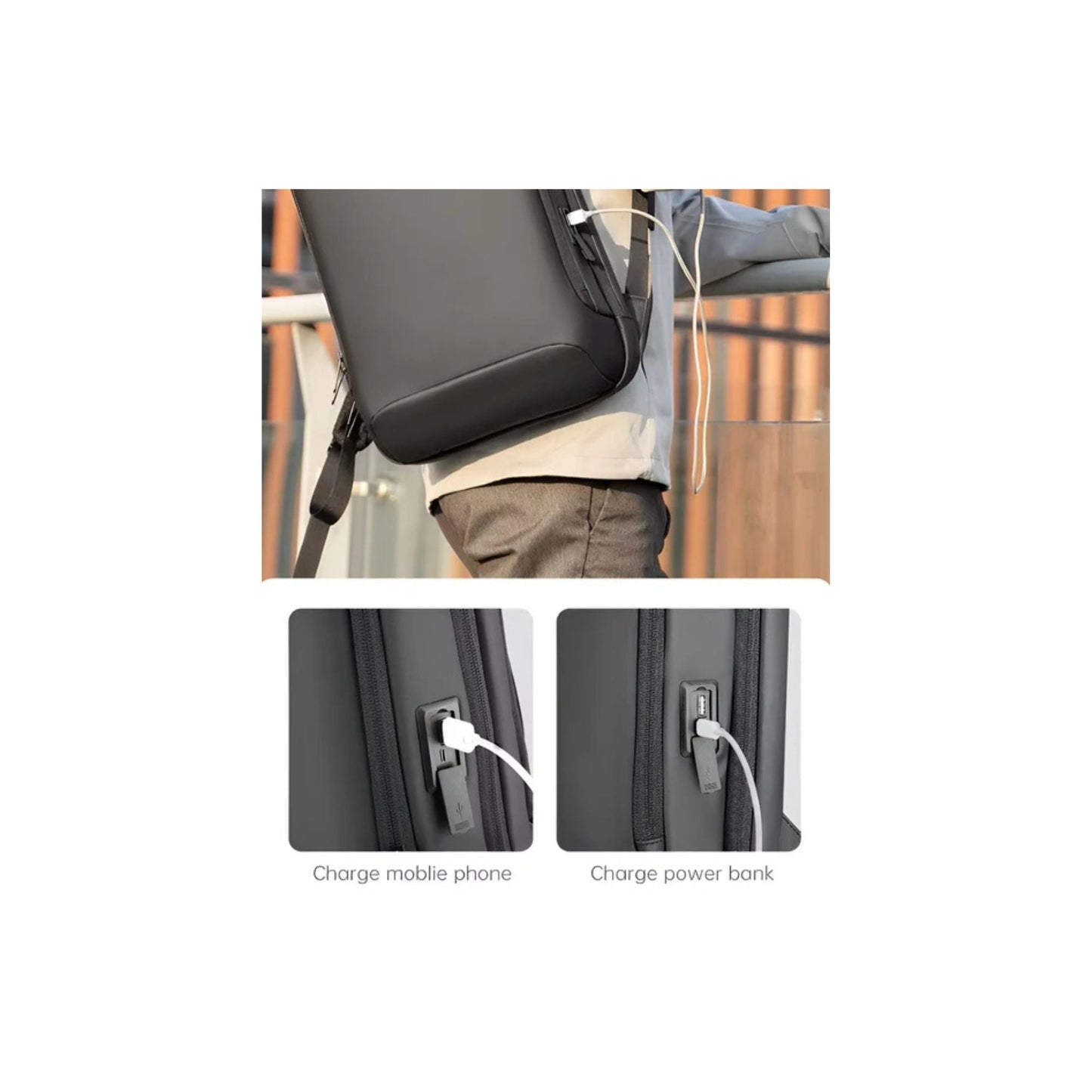 CarryQuest® Slanke laptoprugzak - USB oplaadpoort - Zwart