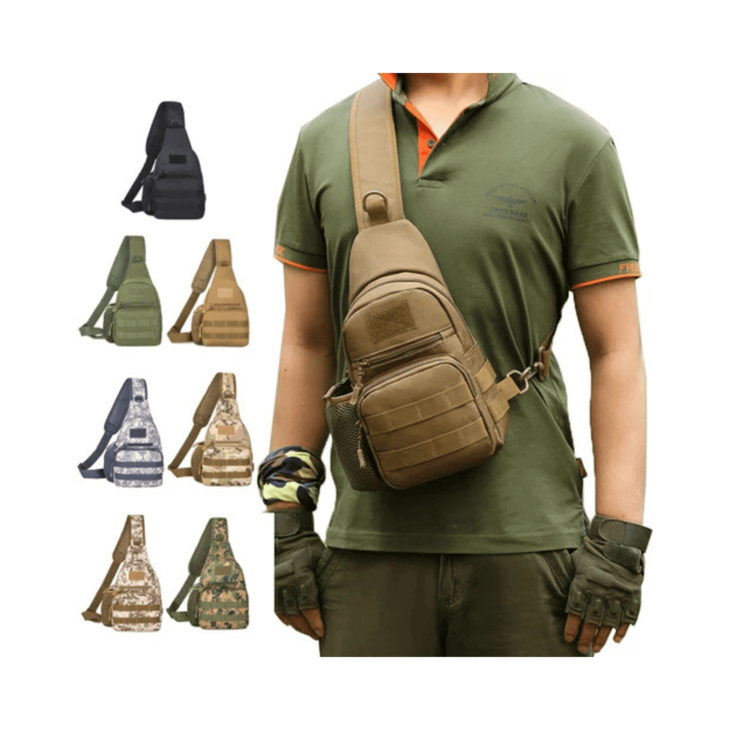 CarryQuest® - Tactische Rugzakschoudertas - Militaire 600D Oxford - stof - Ruim hoofdcompartiment - Verstelbare borst - en heupgordelsluiting - Khaki