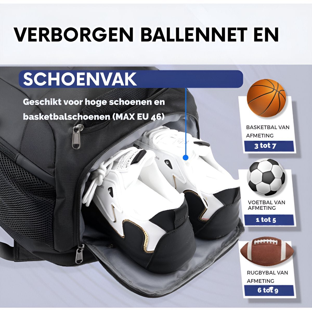 CarryQuest® - Tennisrugzak - Voetbalrugzak - Basketbalrugzak - Zwart