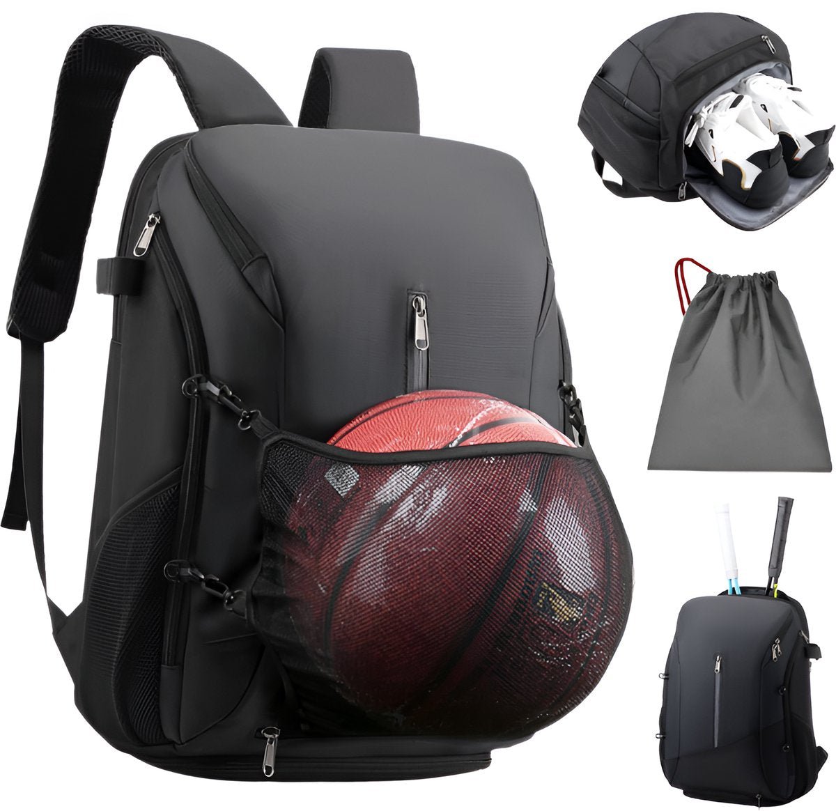 CarryQuest® - Tennisrugzak - Voetbalrugzak - Basketbalrugzak - Zwart
