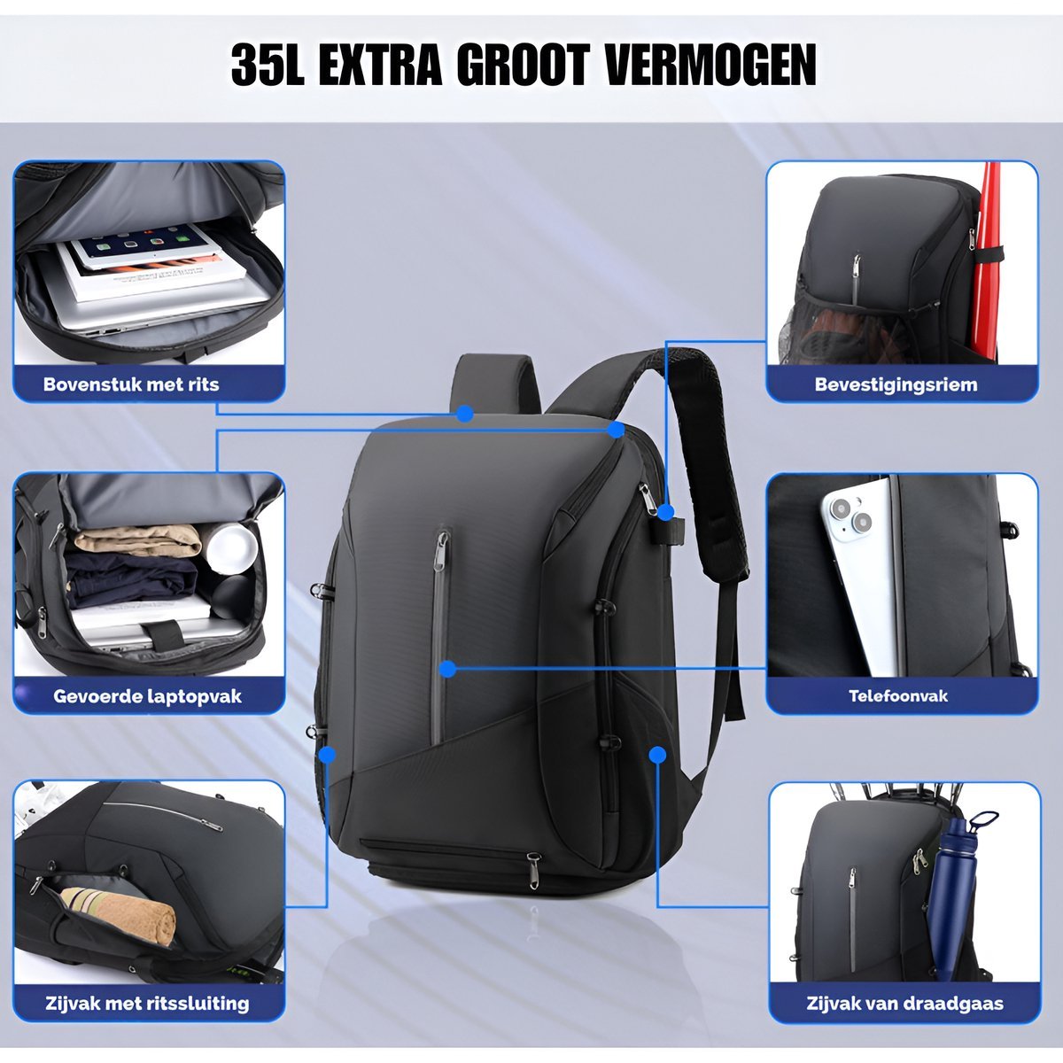 CarryQuest® - Tennisrugzak - Voetbalrugzak - Basketbalrugzak - Zwart