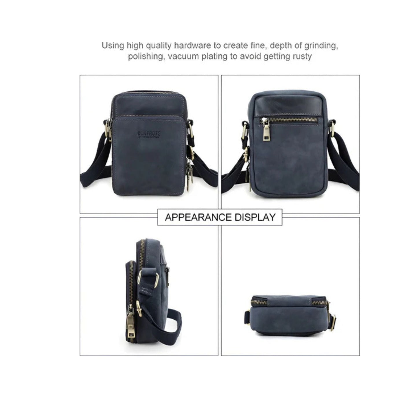 CarryQuest® - Vintage Echt Lederen Schoudertas Heren - Handtas - Verstelbaar - Donkerblauw