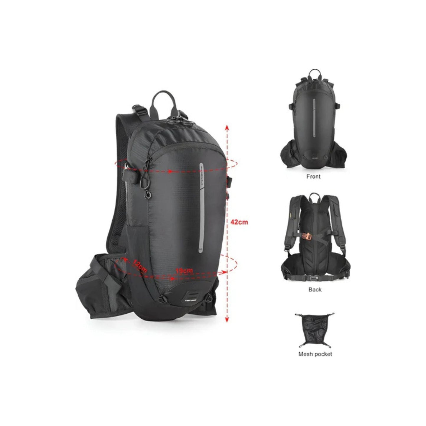CarryQuest® - Wandel Rugzak 12L - Waterdicht - Backpack Fietsen - Waterzak - Zwart