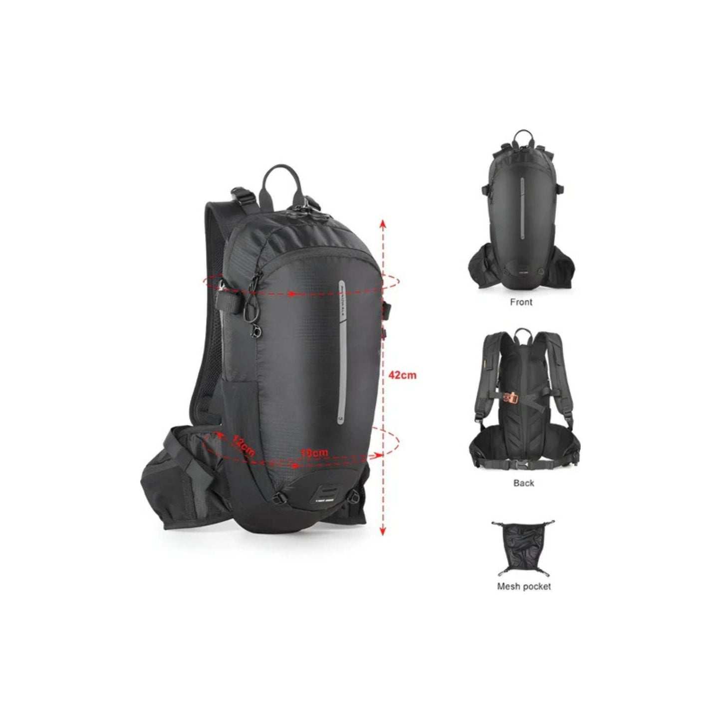 CarryQuest® - Wandel Rugzak 12L - Waterdicht - Backpack Fietsen - Waterzak - Zwart