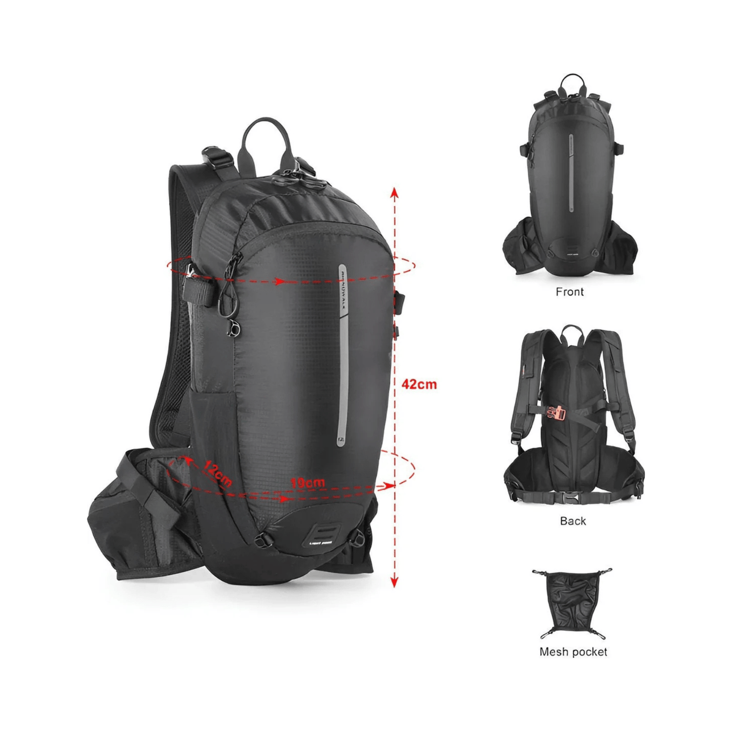 CarryQuest® - Wandel Rugzak 12L - Waterdicht - Backpack Fietsen - Waterzak - Zwart