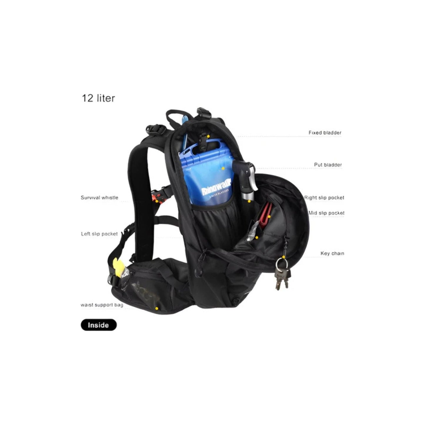 CarryQuest® - Wandel Rugzak 12L - Waterdicht - Backpack Fietsen - Waterzak - Zwart