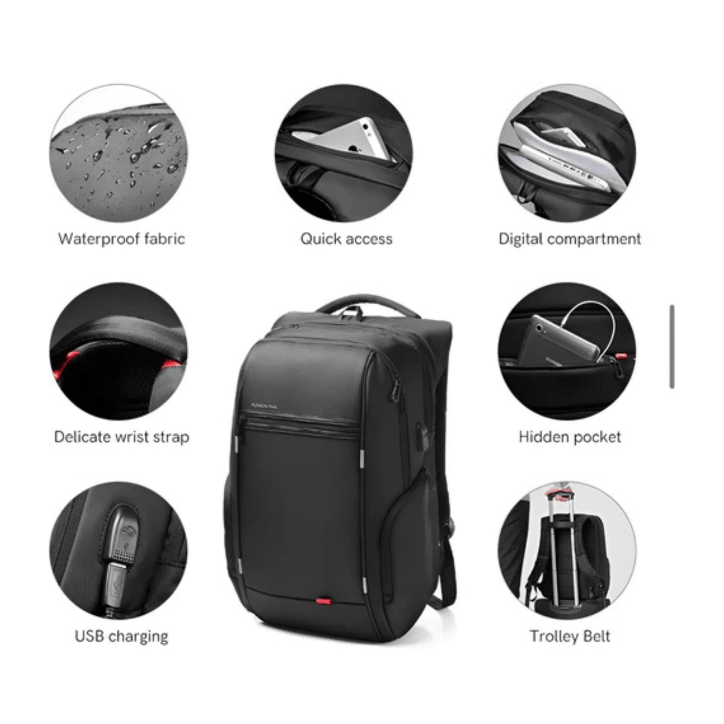 CarryQuest® - Waterdichte Laptop Rugzak - USB Oplaadbaar - 15.6 - 17.3 inch - Zwart