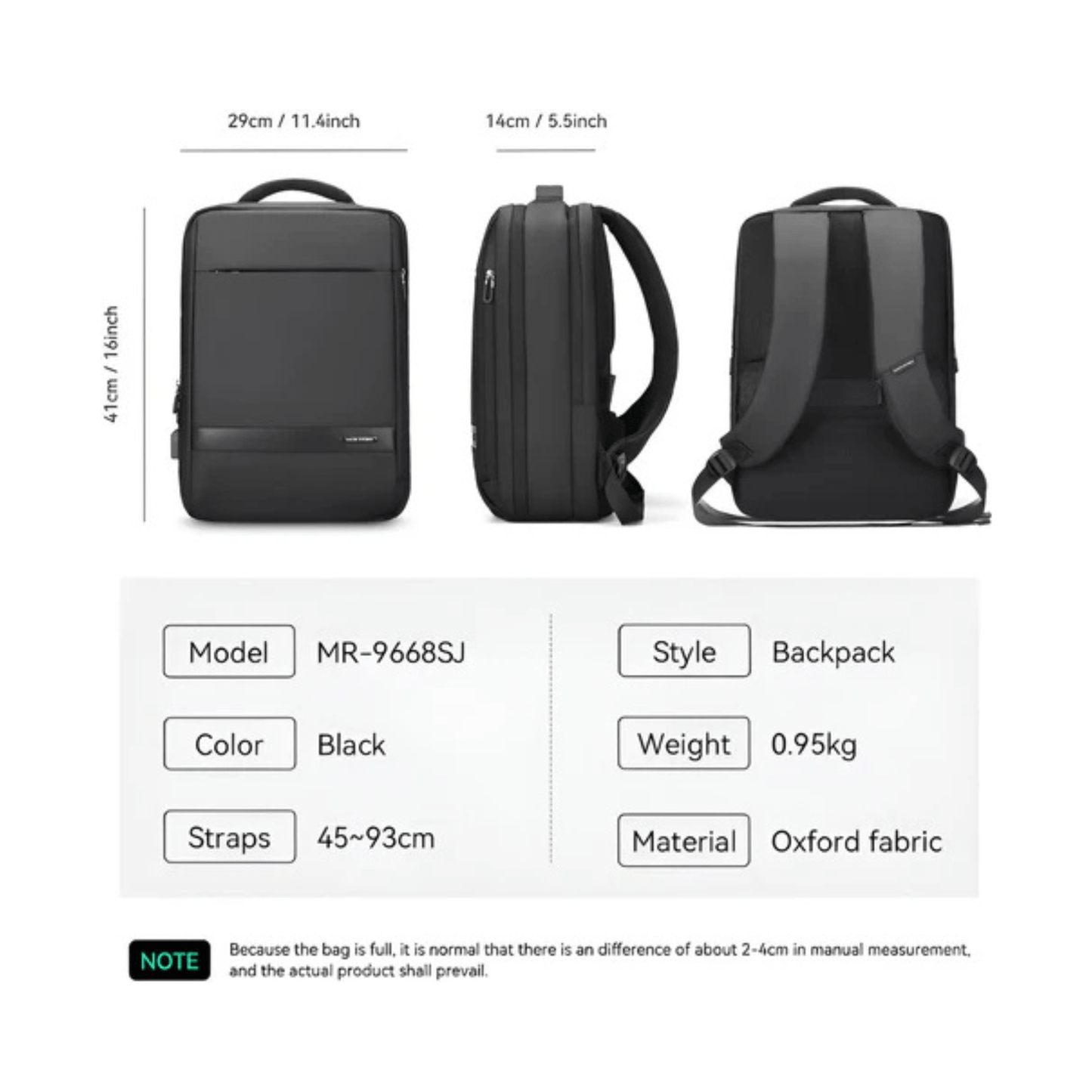 CarryQuest® - Waterdichte Rugzak 15,6" - Grote Capaciteit - Laptop Rugzak - Zwart