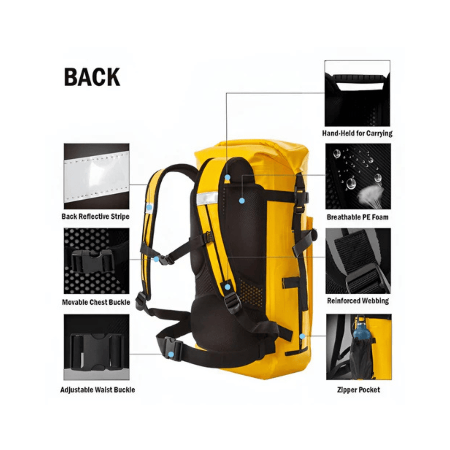 CarryQuest® - Waterdichte Rugzak - 30L Dry Bag voor Duikuitrusting - Unisex - 500D PVC - Geel