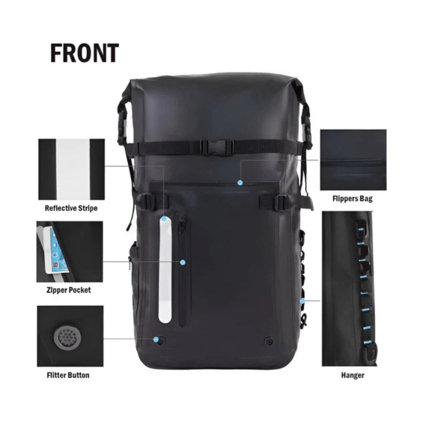 CarryQuest® - Waterdichte Rugzak - 30L Dry Bag voor Duikuitrusting - Unisex - 500D PVC - Zwart