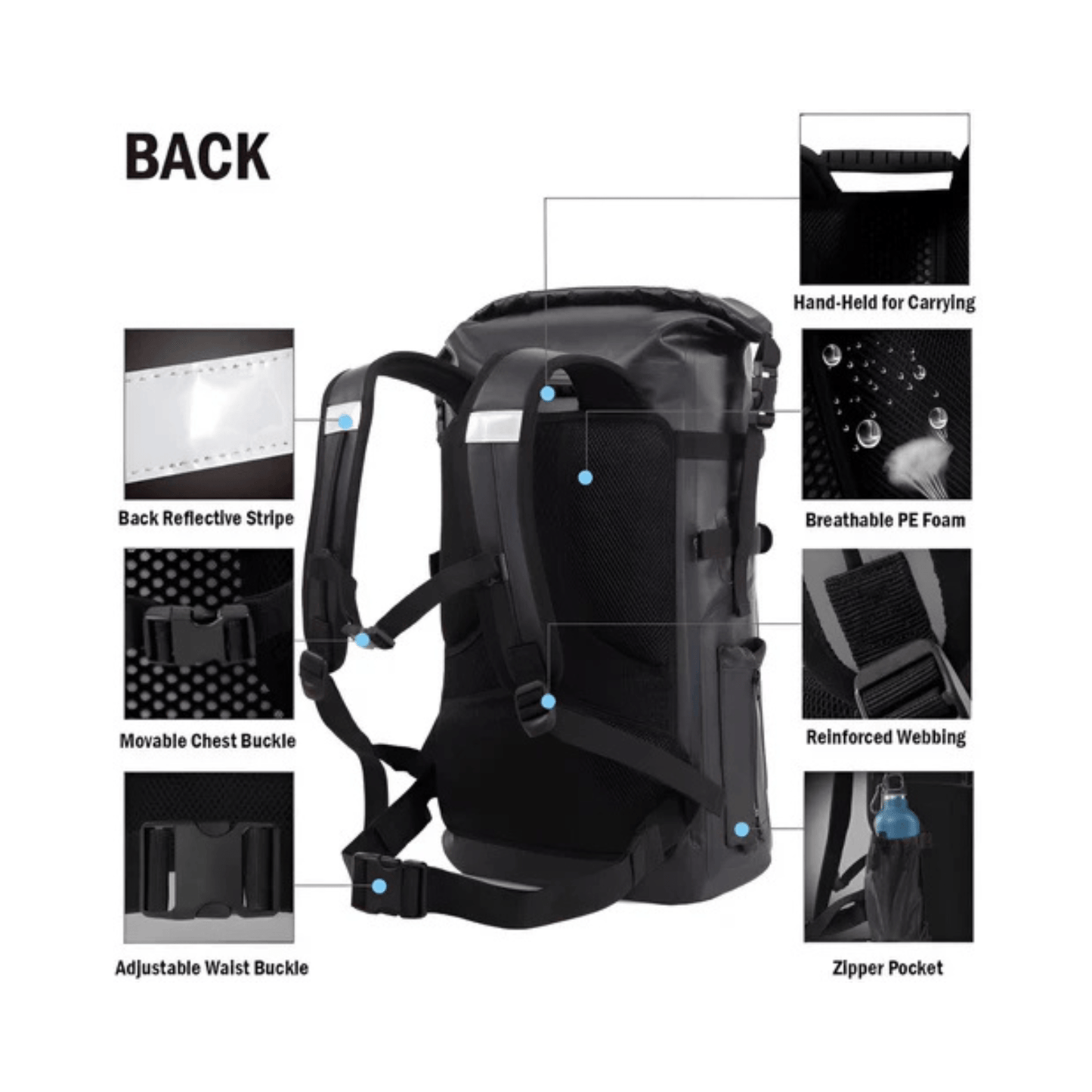 CarryQuest® - Waterdichte Rugzak - 30L Dry Bag voor Duikuitrusting - Unisex - 500D PVC - Zwart