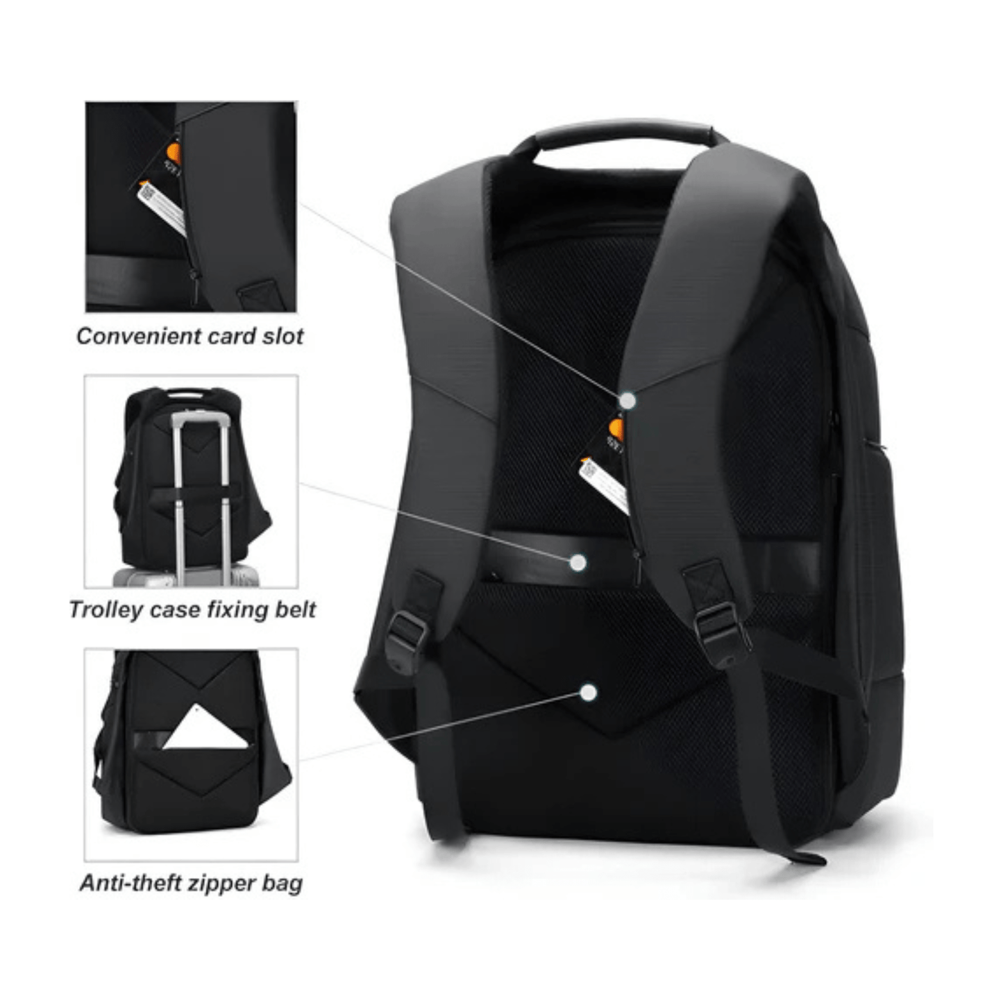 CarryQuest® - Waterdichte Rugzak USB Oplaadbaar - Geschikt als Handbagage - Zwart
