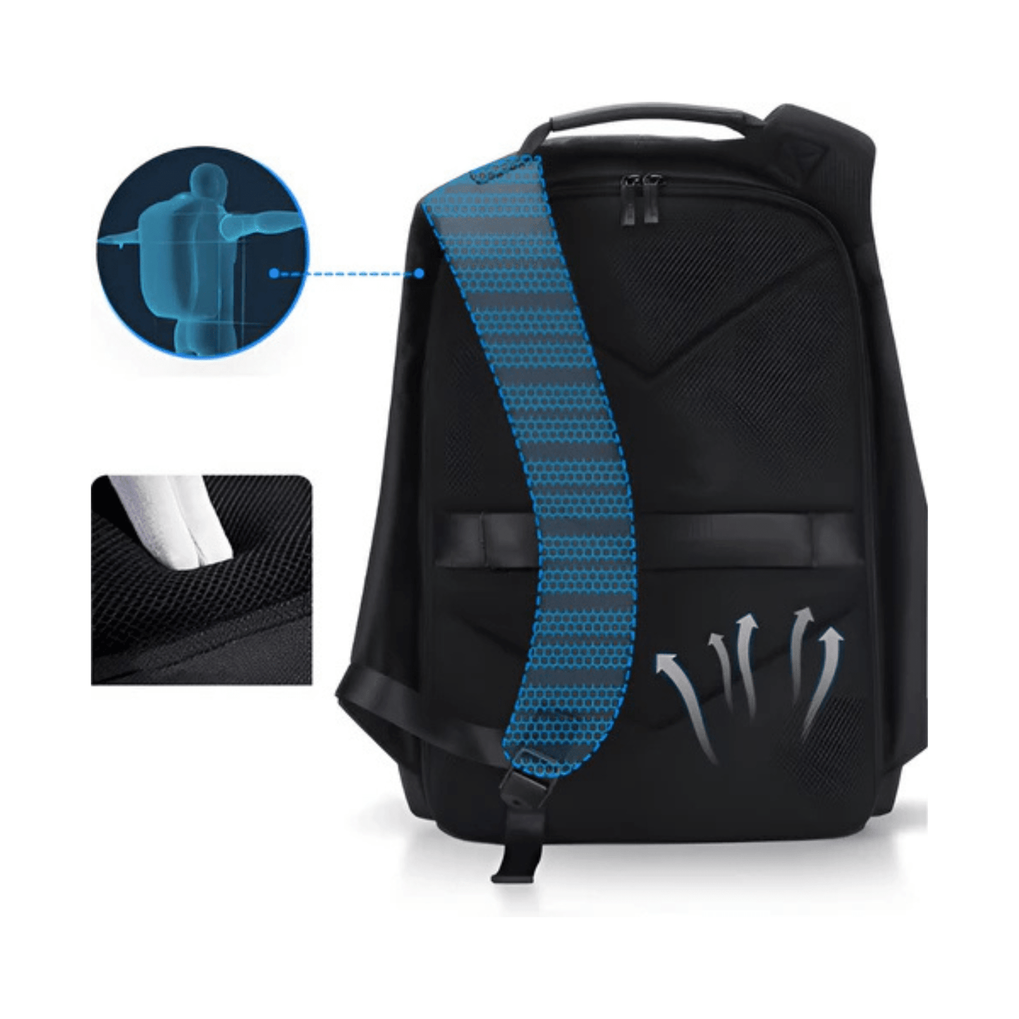 CarryQuest® - Waterdichte Rugzak USB Oplaadbaar - Geschikt als Handbagage - Zwart