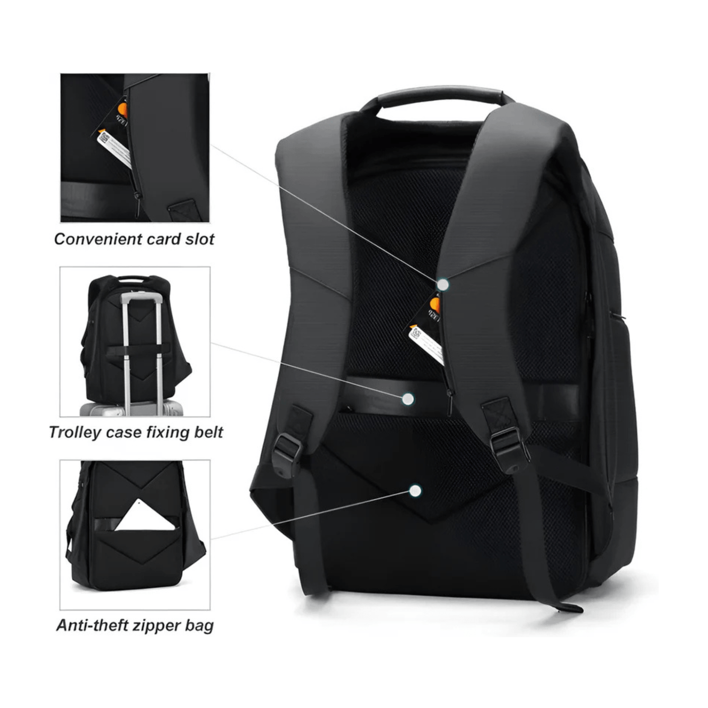 CarryQuest® - Waterdichte Rugzak USB Oplaadbaar - Zwart