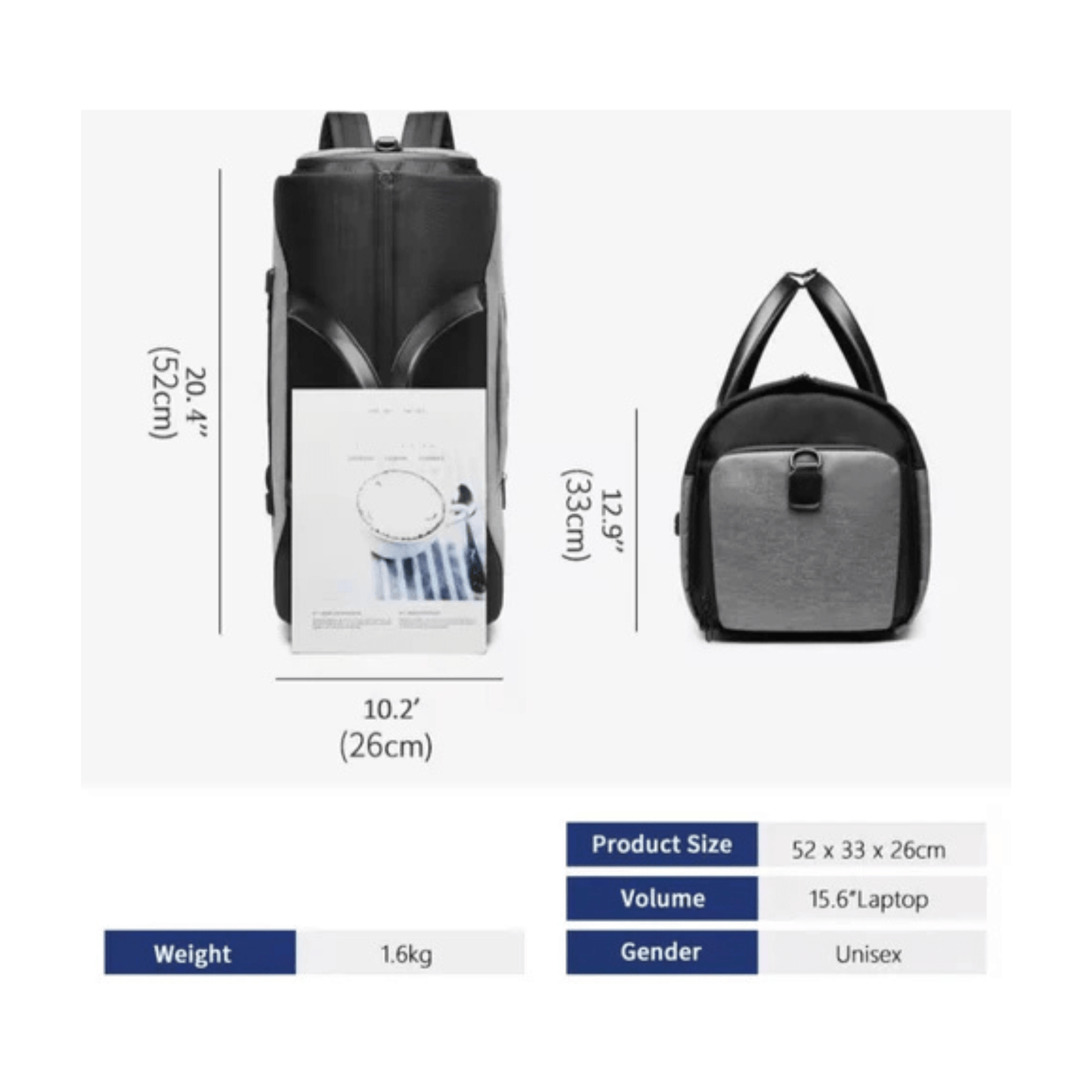 CarryQuest® - Zakelijke Reistas/Weekendtas - Waterdicht - Schoenenzak - Handbagage - Zwart/Grijs