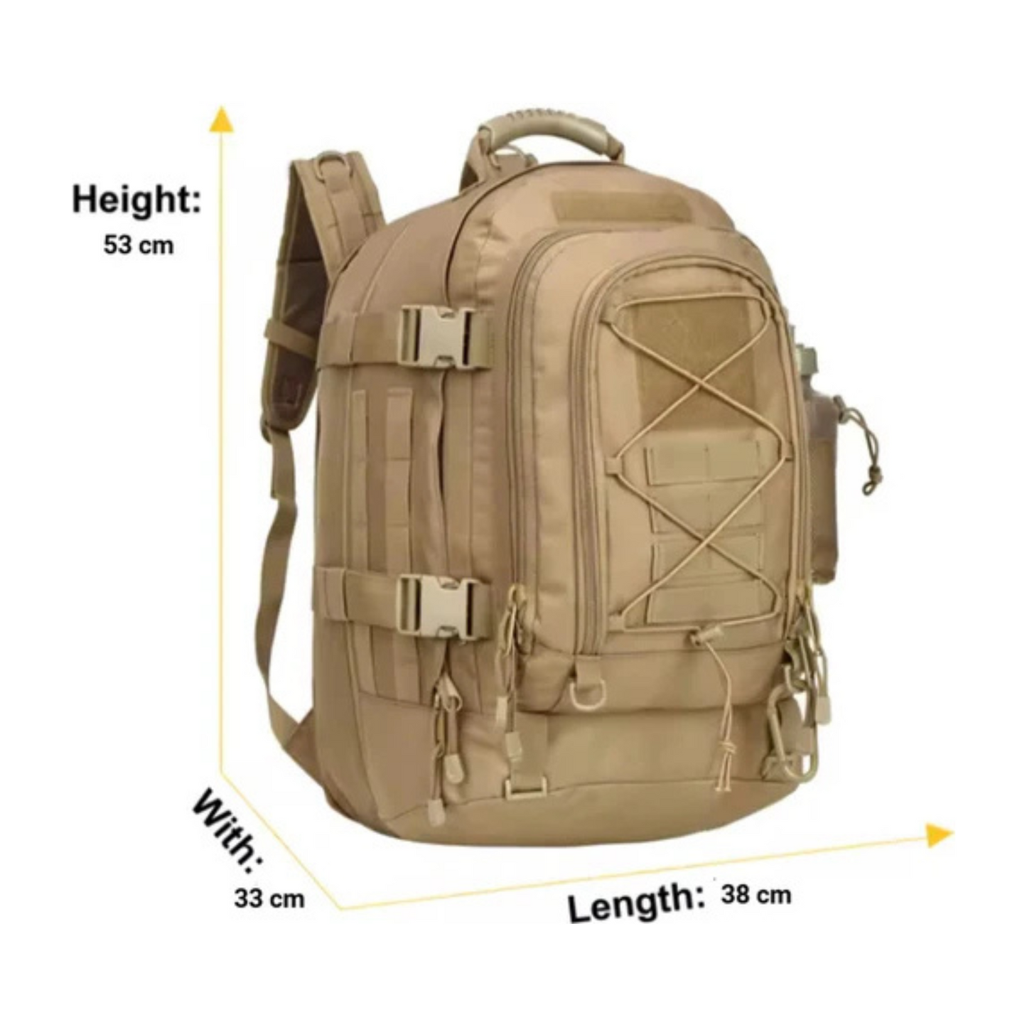 CarryQuest® - 65L - Military - Backpack - Hiking - Camping - Fishing - Outdoor - Khaki