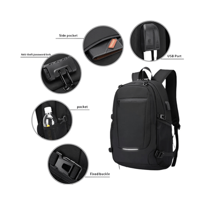 CarryQuest® - 32L Capaciteit - Laptopvak 12 - 15,6 inch - USB - Oplaadpoort - Zwart