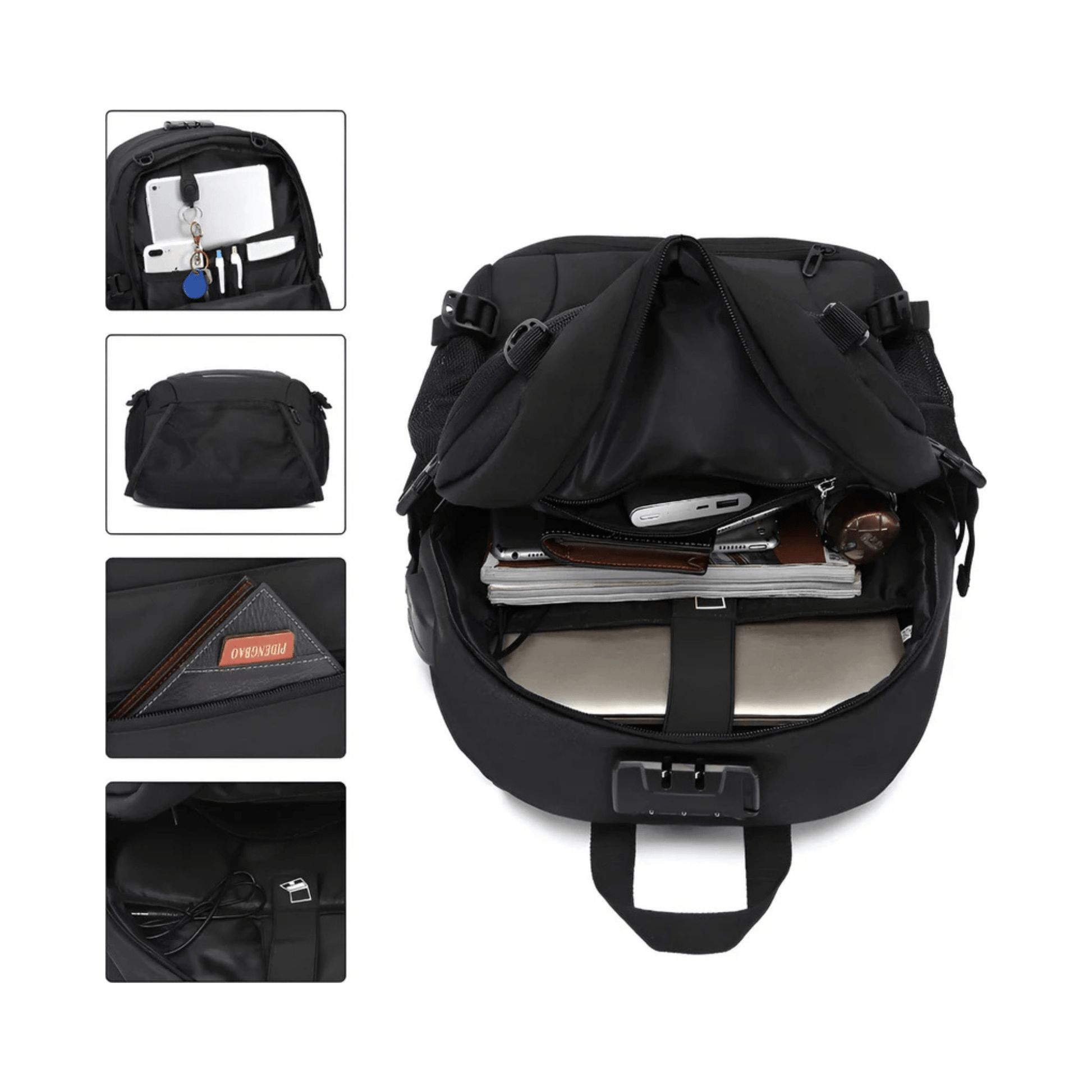 CarryQuest® - 32L Capaciteit - Laptopvak 12 - 15,6 inch - USB - Oplaadpoort - Zwart