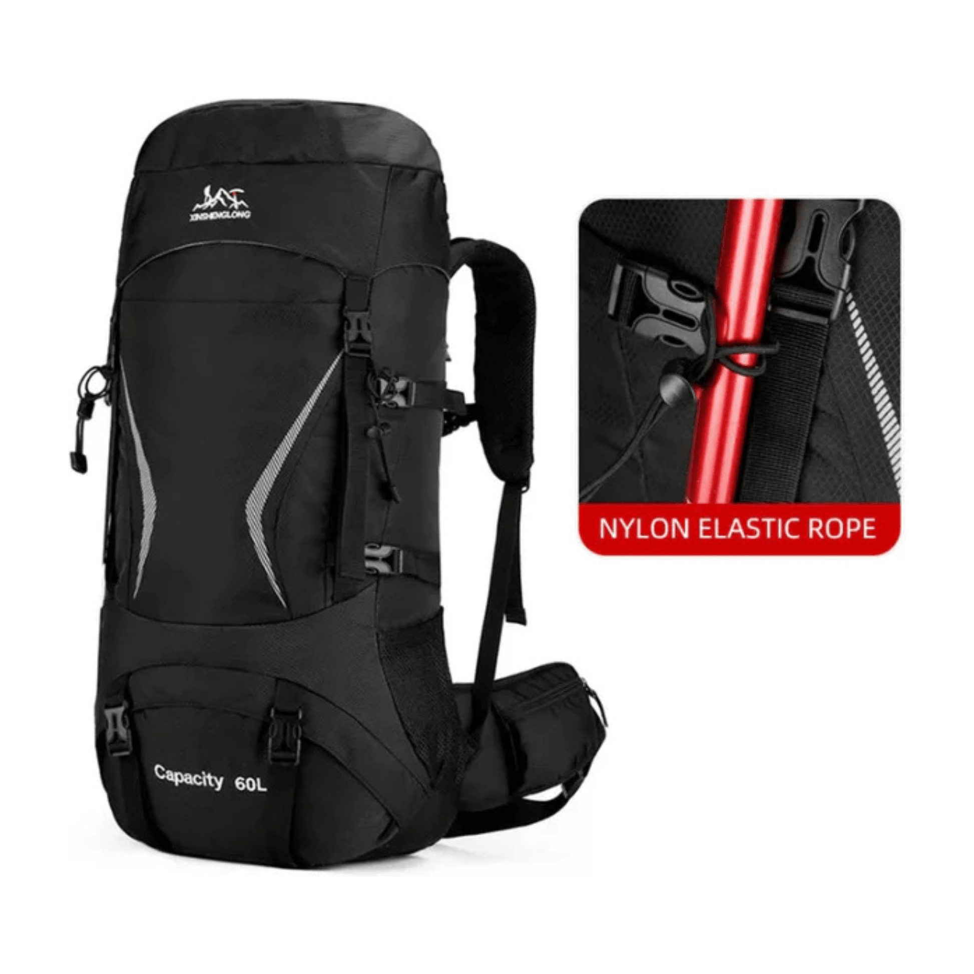 CarryQuest® - 60L - Hiking Rugzak - Rugzak - Waterdicht - Duurzaam - Nylon - Wandelen - Zwart