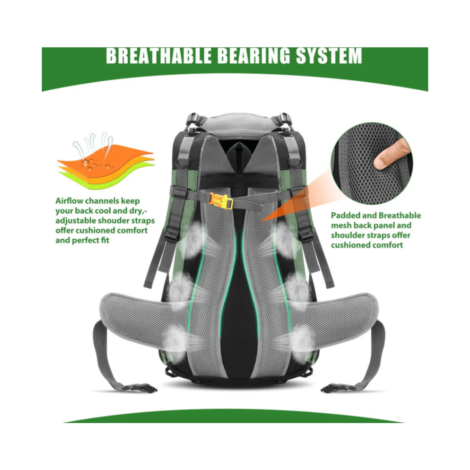 CarryQuest® - 60L - Wandelrugzak - Rugzak - Wandelen - Waterbestendig - Duurzaam - Polyester - Groen