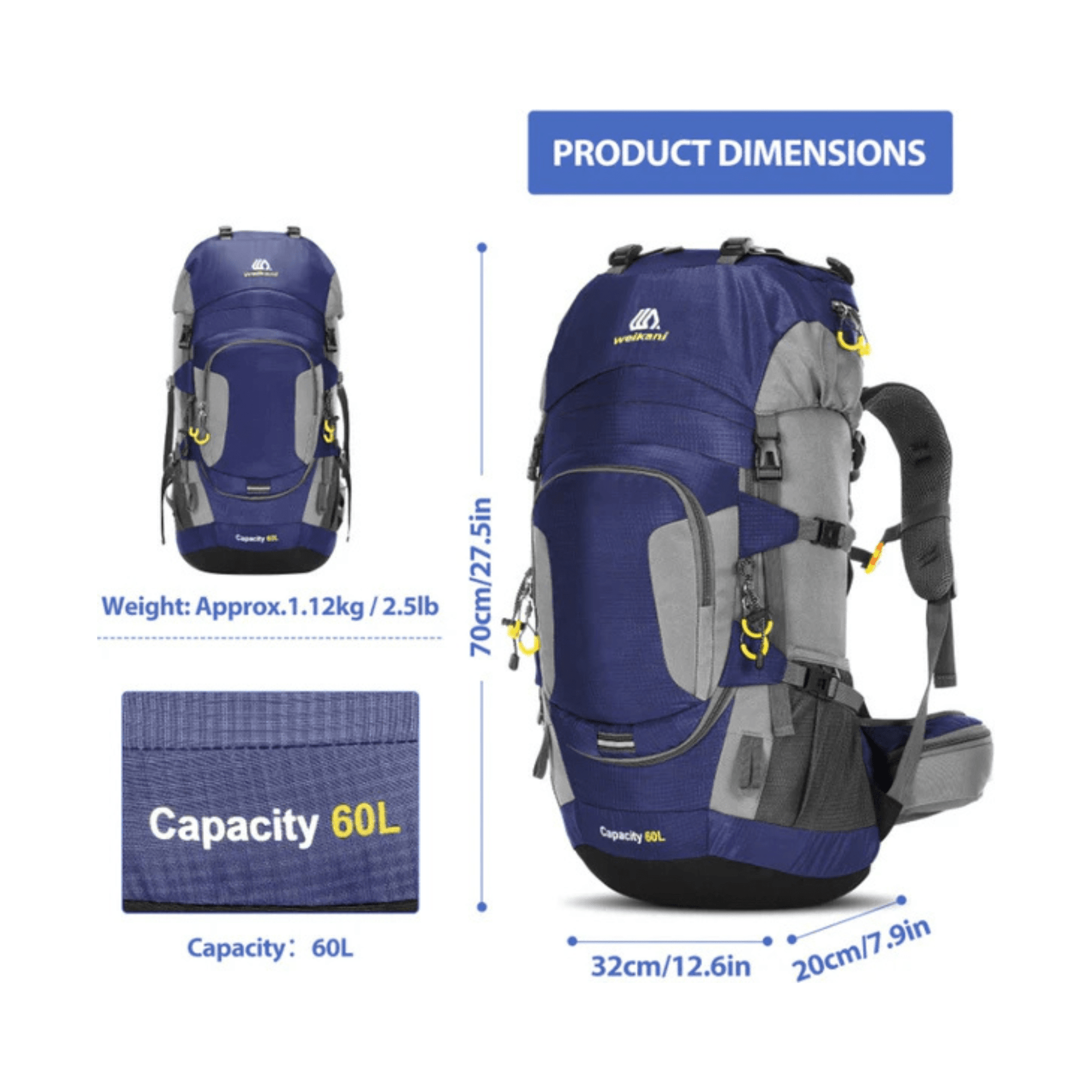 CarryQuest® - 60L - Wandelrugzak - Rugzak - Wandelen - Waterbestendig - Duurzaam - Polyester - Zwart