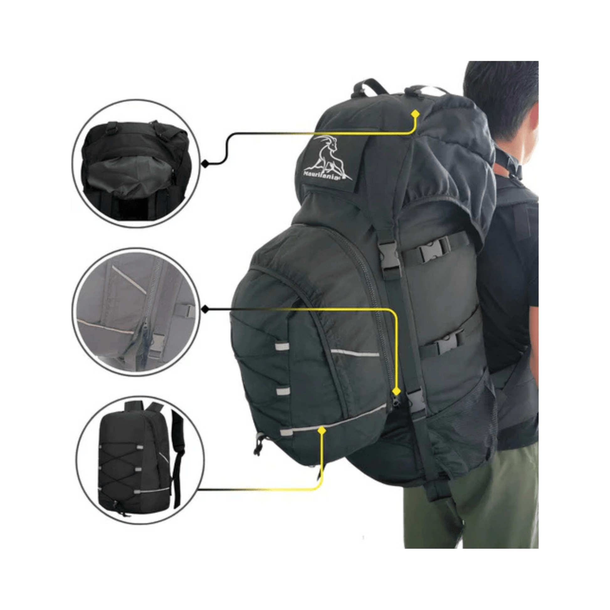 Mauritania® – 70L/100L - 2in1 – Hiking Backpack – Kampeer Backpacks – Outdoor Wandel Rugzak – Grote XL – Zwart