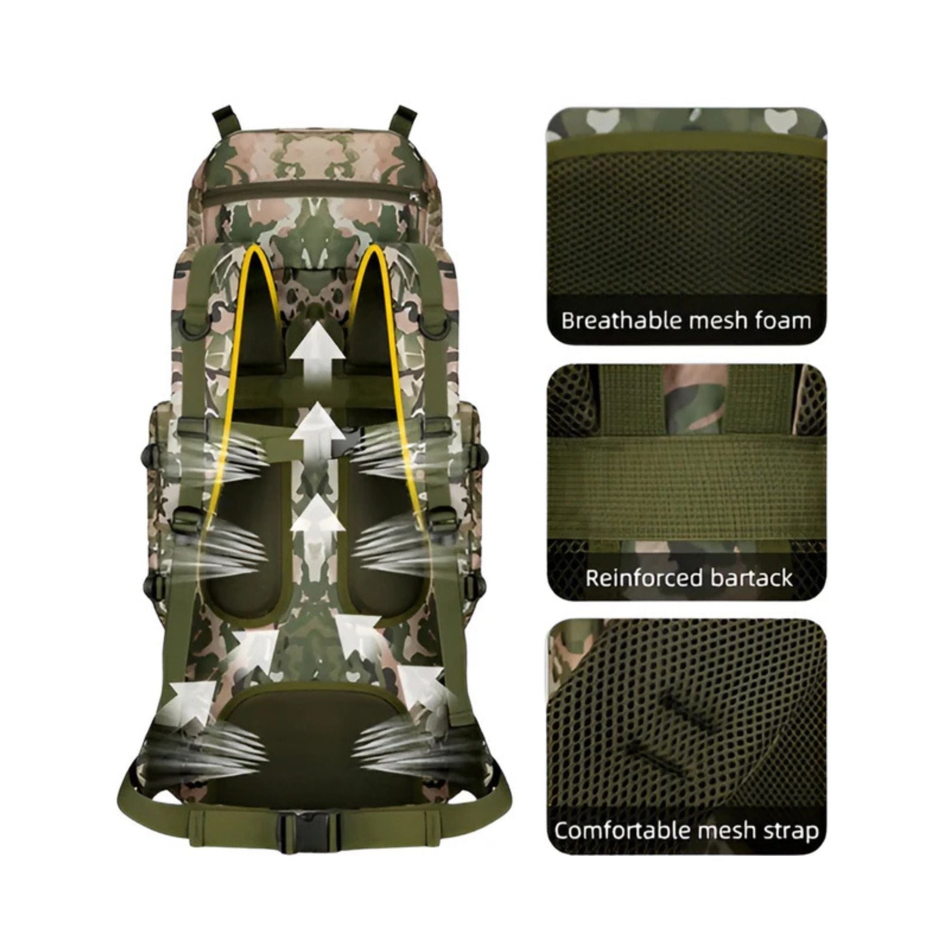 CarryQuest® - 90L Titan - Waterdichte - Wandelen - Heren - Dames - 90 Liter - Backpack - Camouflage