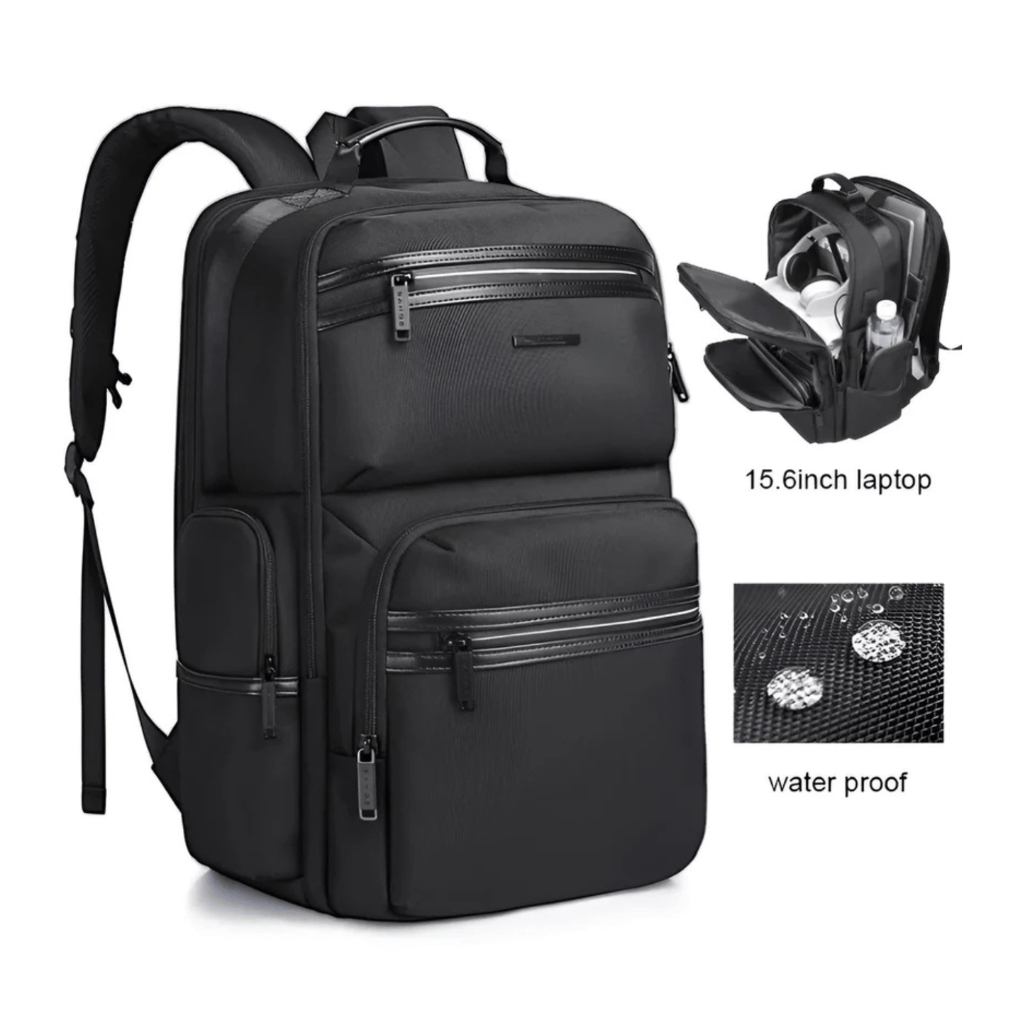 CarryQuest® - Anti - diefstal Laptop Rugzak 15,6" - Waterdicht + USB Oplaadpoort - Schooltassen - Zwart