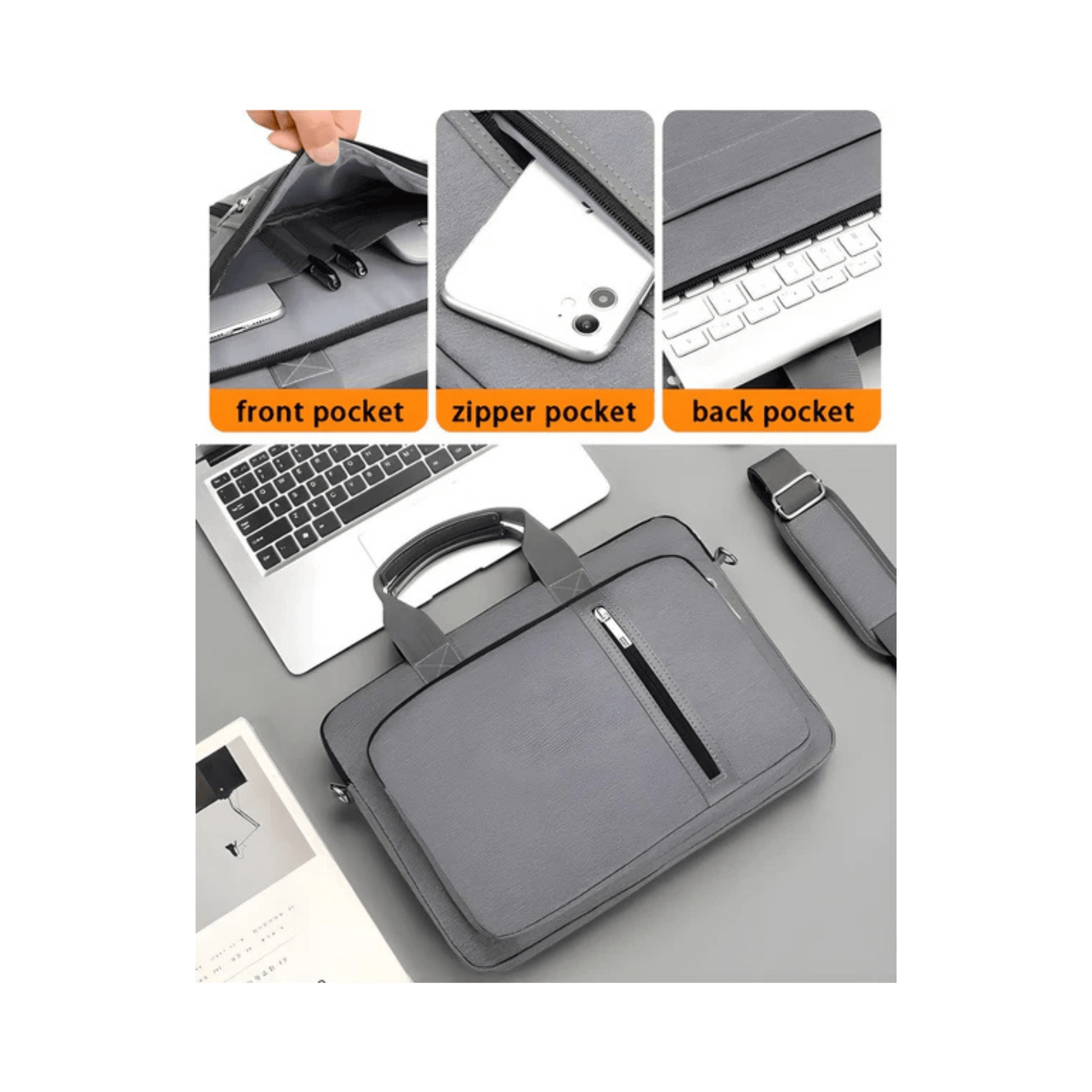 CarryQuest® - Schouderhandtas voor 17 - 17.3 inch Laptops - Hoogwaardig polyester - Grijs